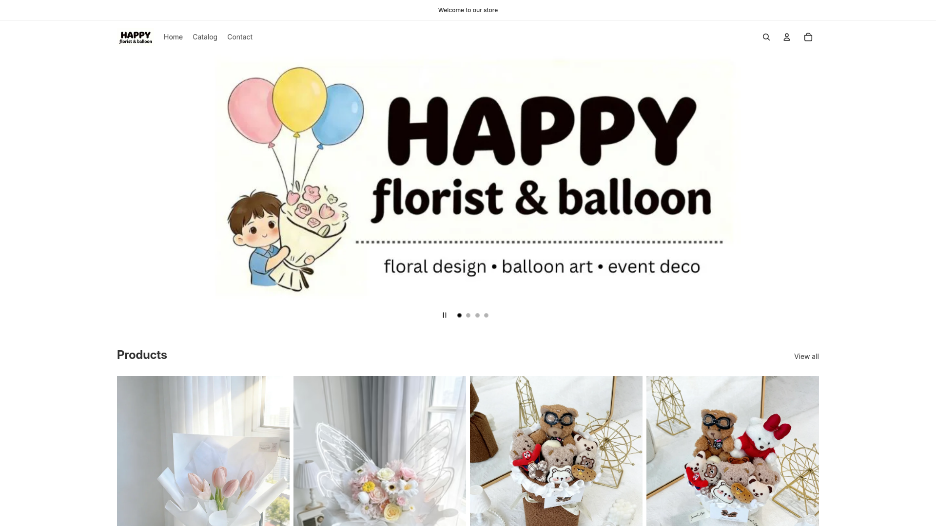 website screenshot of https://happyfloristballoon.com/