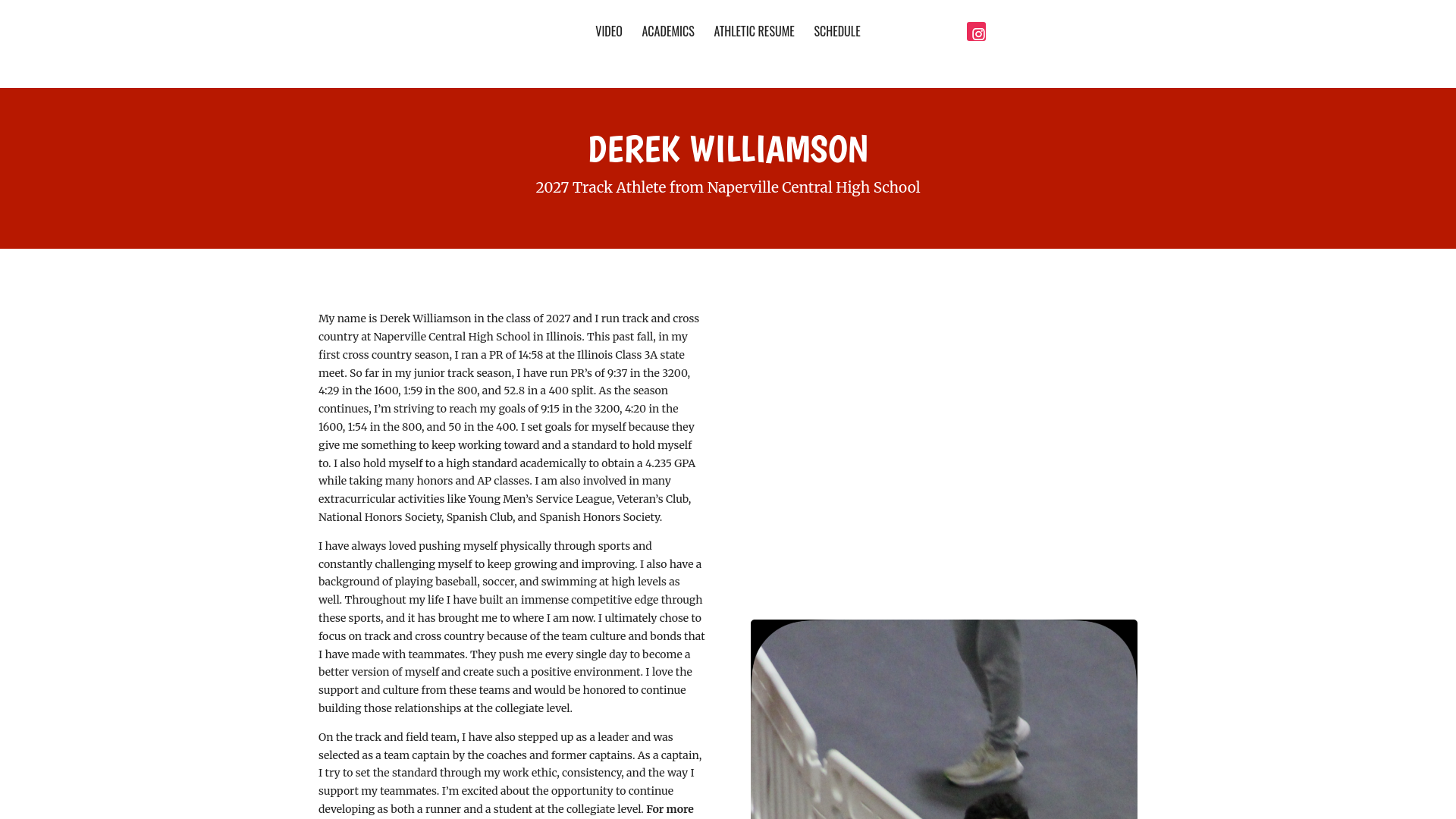 website screenshot of https://derekwilliamson2027.com/