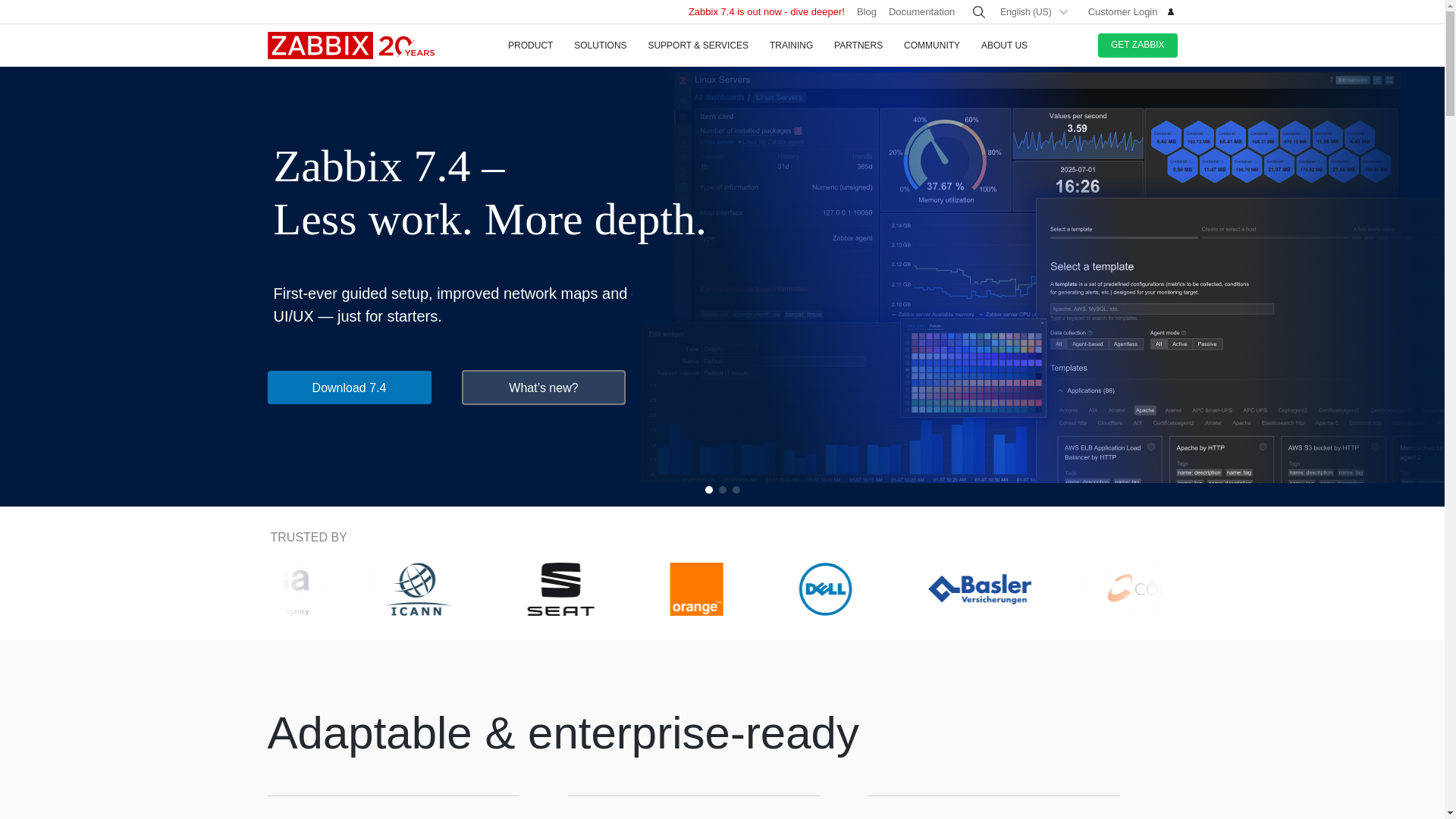 website screenshot of https://zabbix.com/