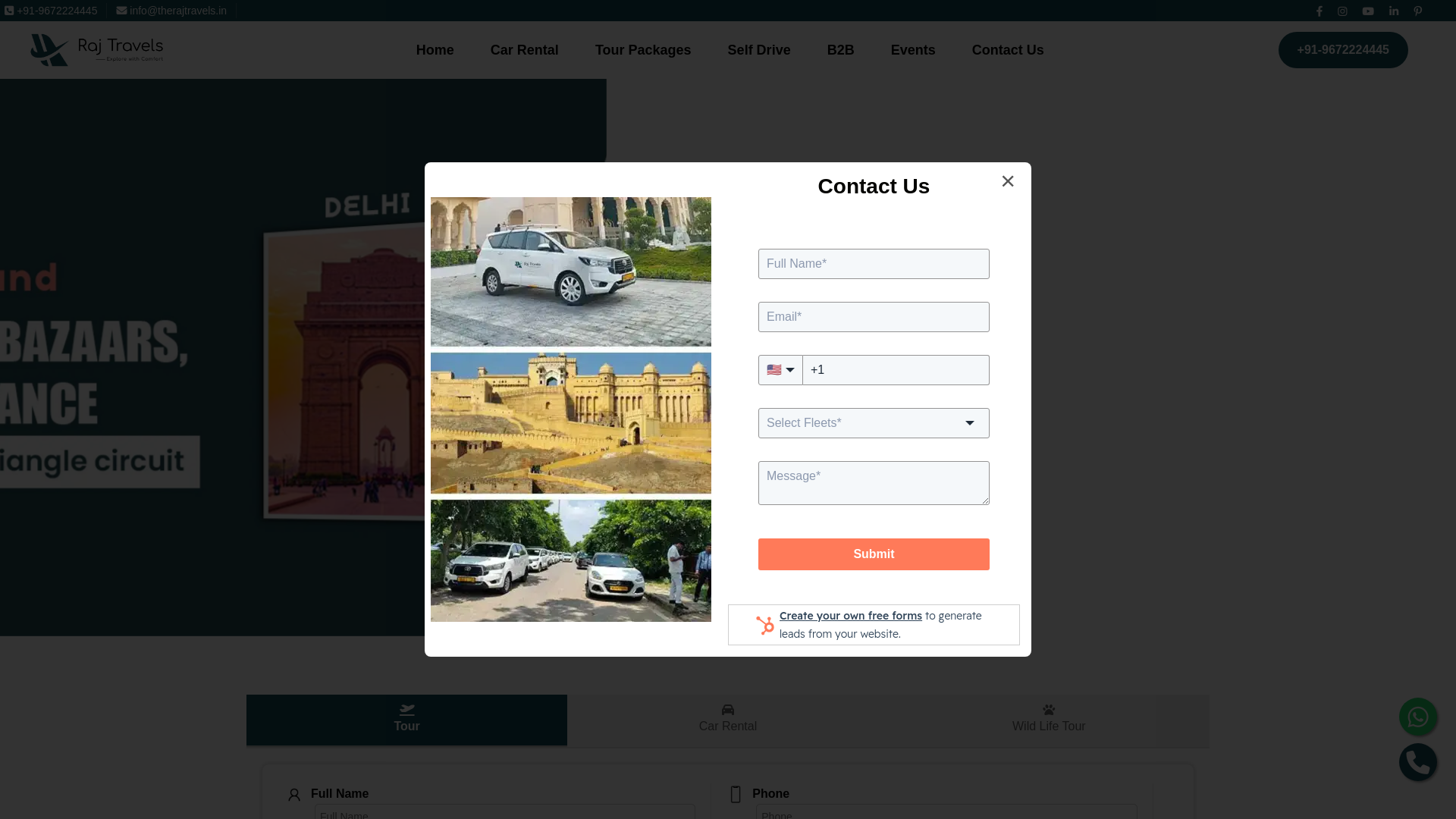 website screenshot of https://therajtravels.in/