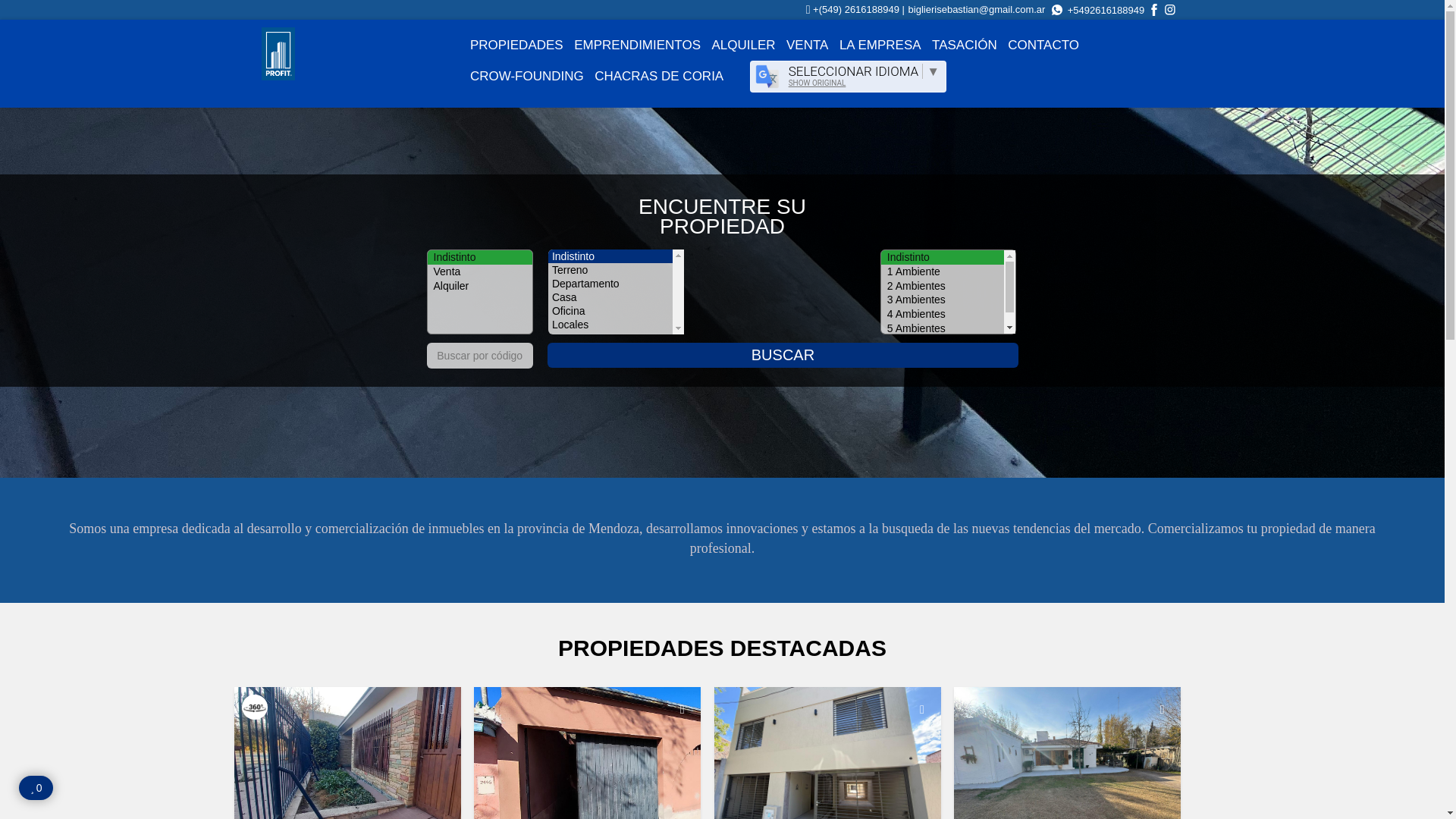 website screenshot of https://profitestudioinmobiliario.com.ar/
