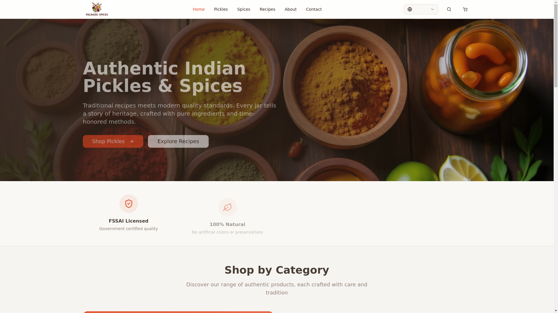 website screenshot of https://palnaduspices.in/