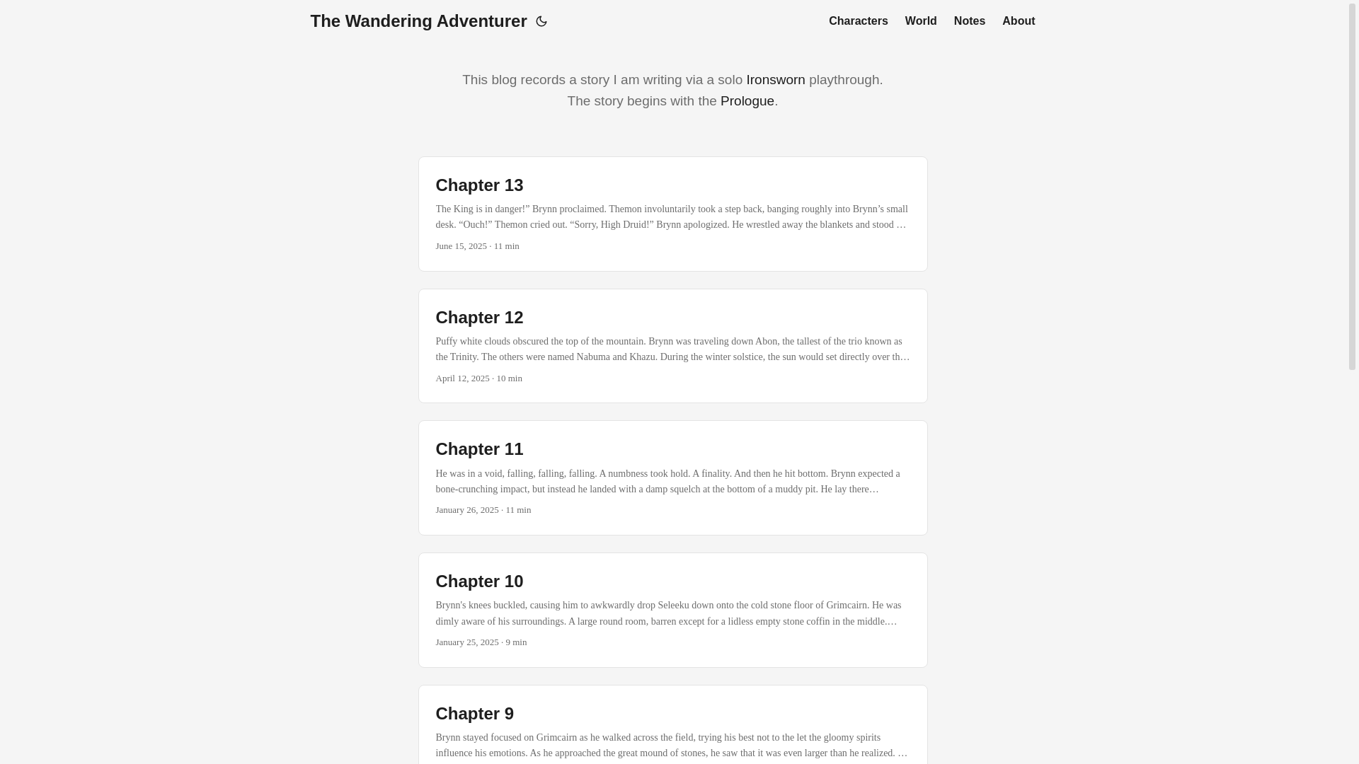 website screenshot of https://the-wandering-adventurer.pages.dev/