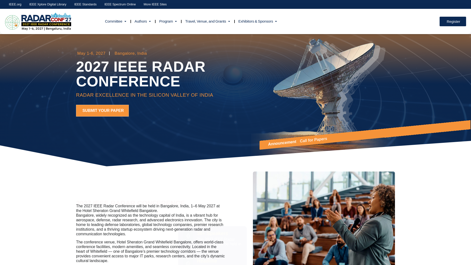 website screenshot of https://radarconf2027.org/