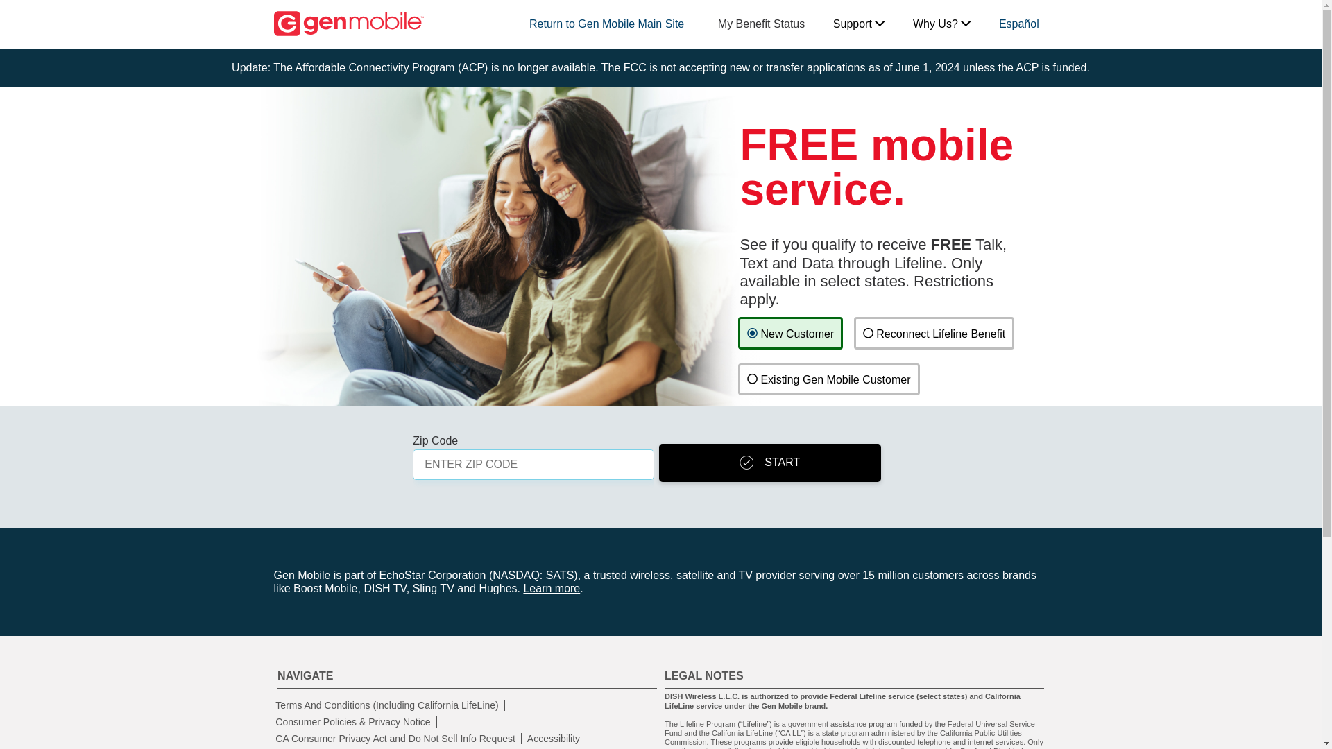 website screenshot of https://lifeline.genmobile.com/