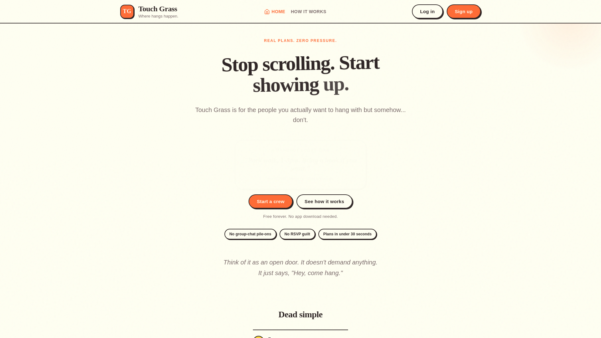 website screenshot of https://letstouchgrass.app/