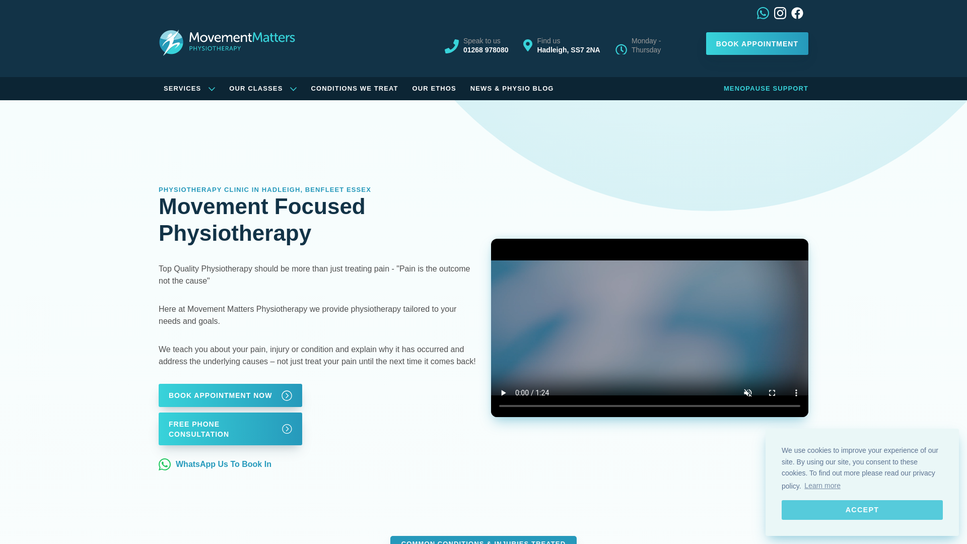 website screenshot of https://movementmattersphysio.com