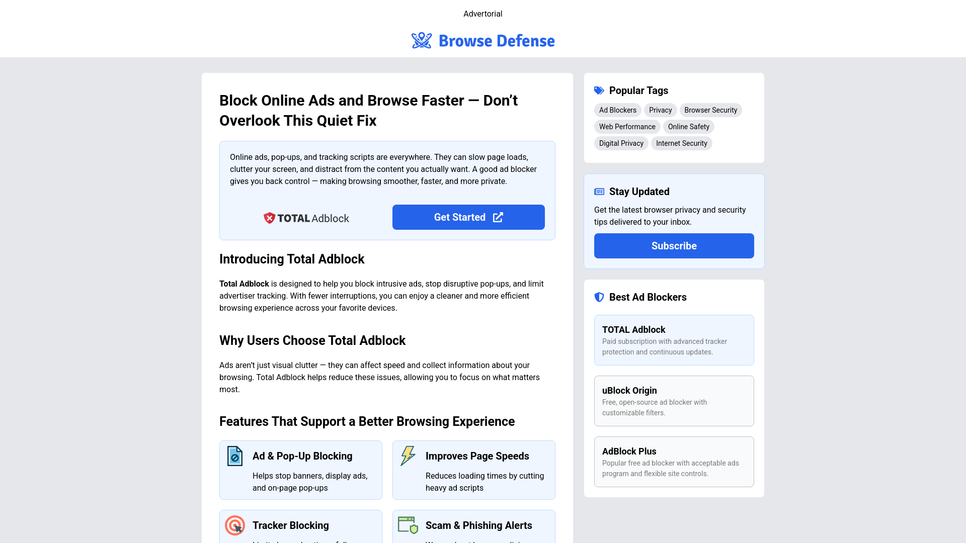 website screenshot of https://www.browsedefense.com