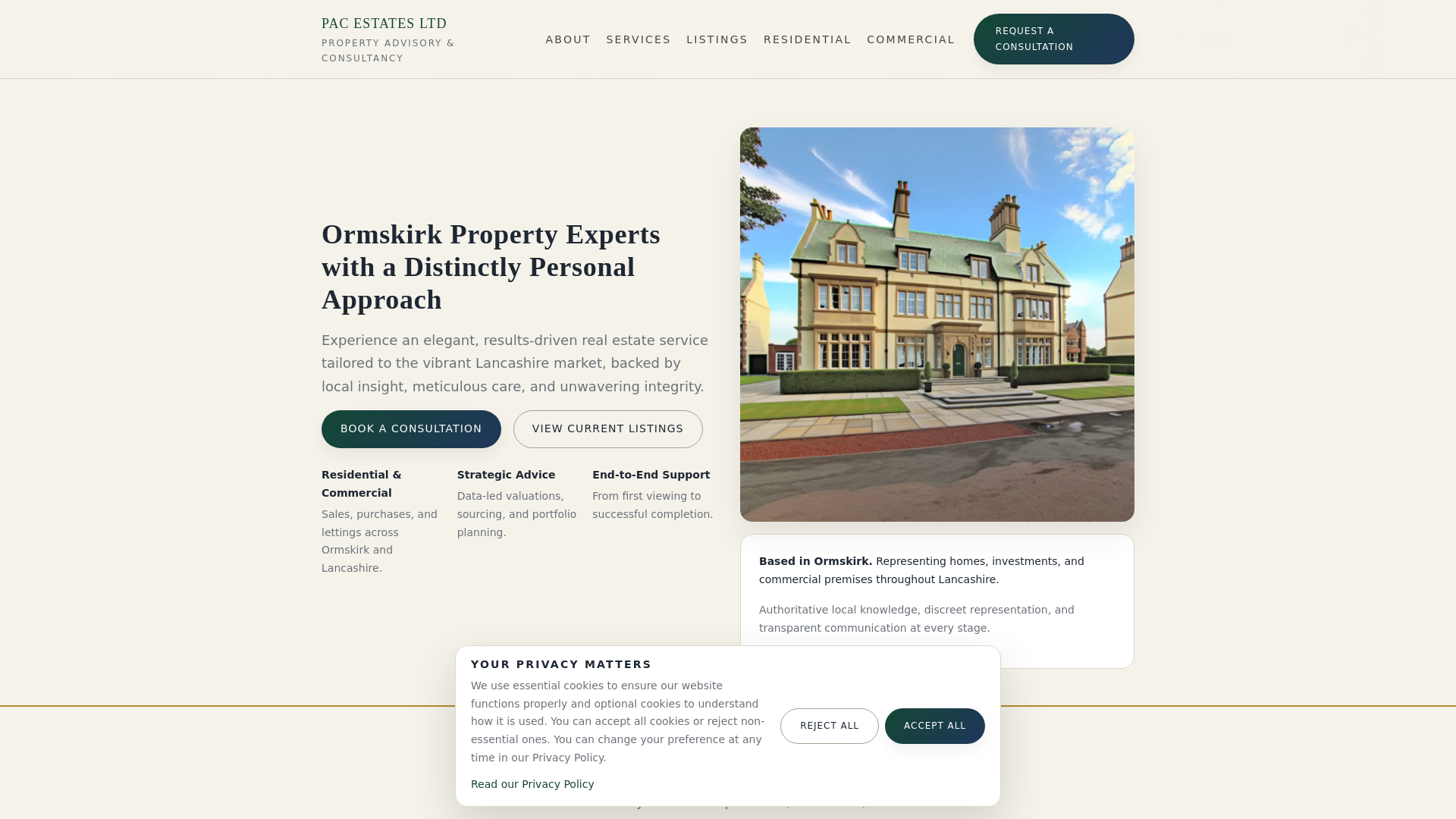 website screenshot of https://pac-estates.site/