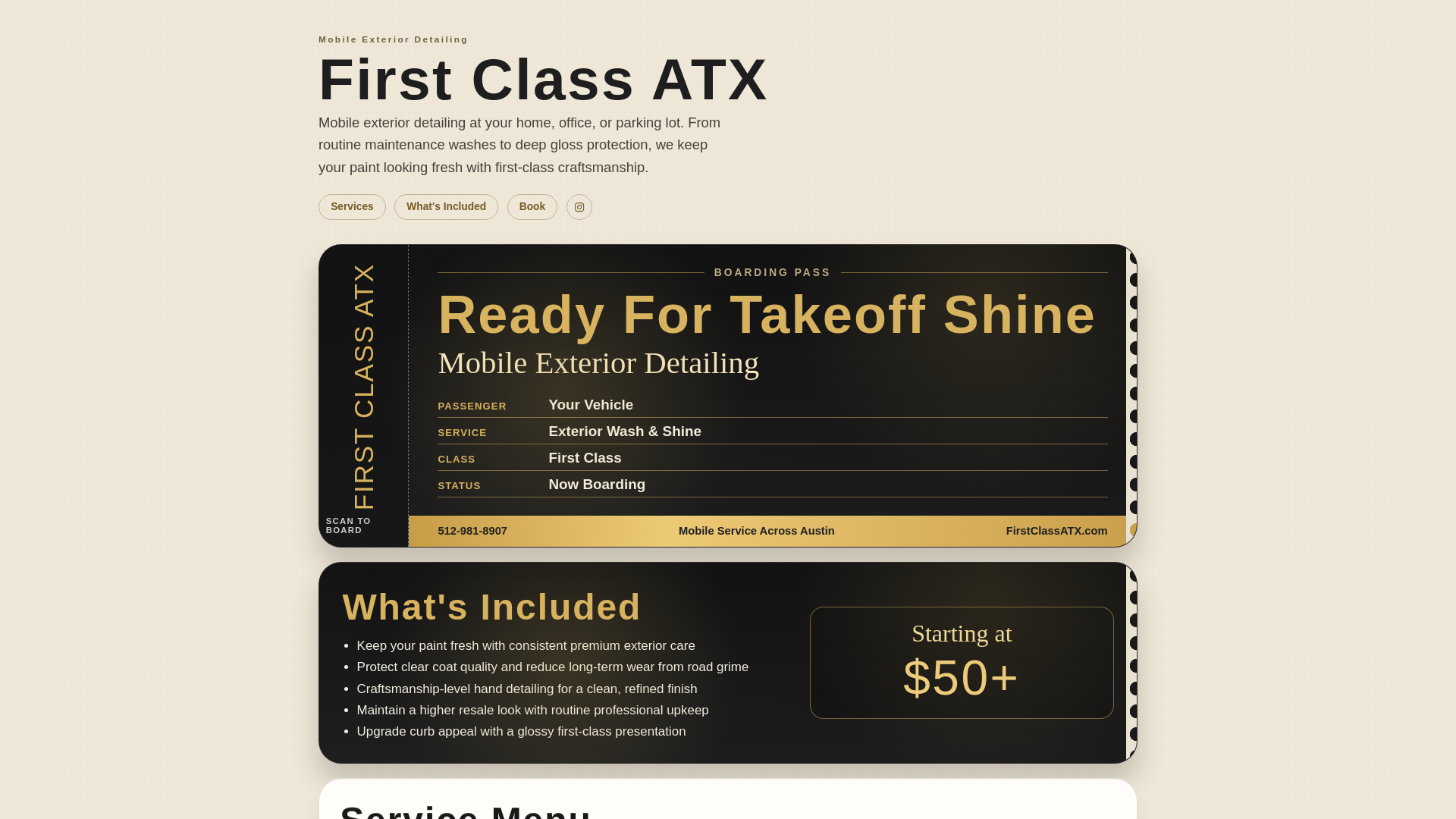 website screenshot of https://firstclassatx.com