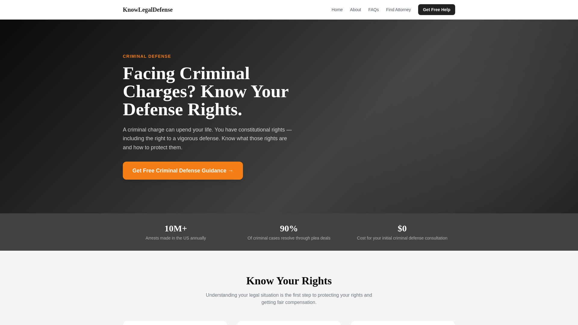 website screenshot of https://knowlegaldefense.com/