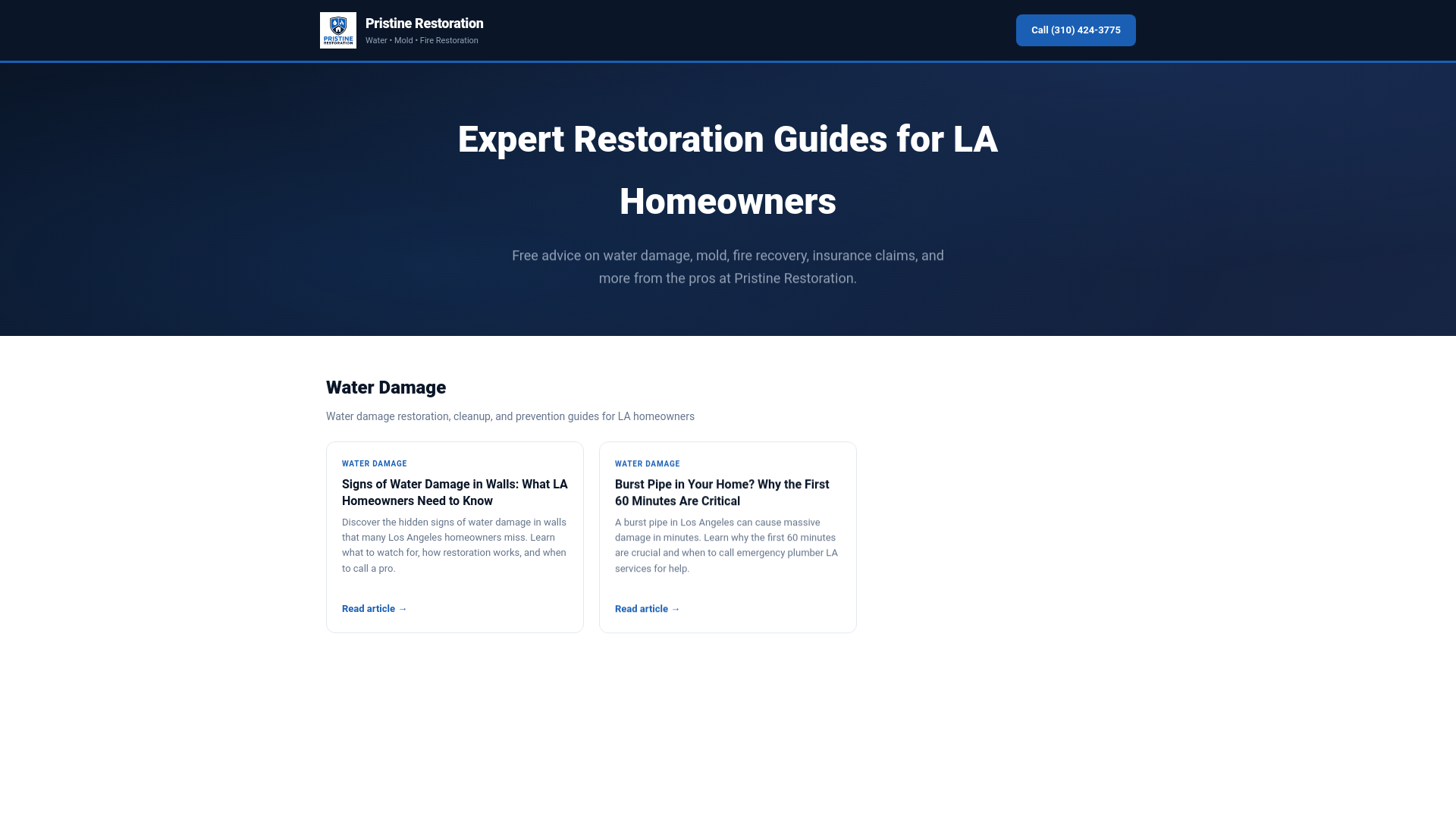 website screenshot of https://getpristinerestorationarticles.pages.dev/
