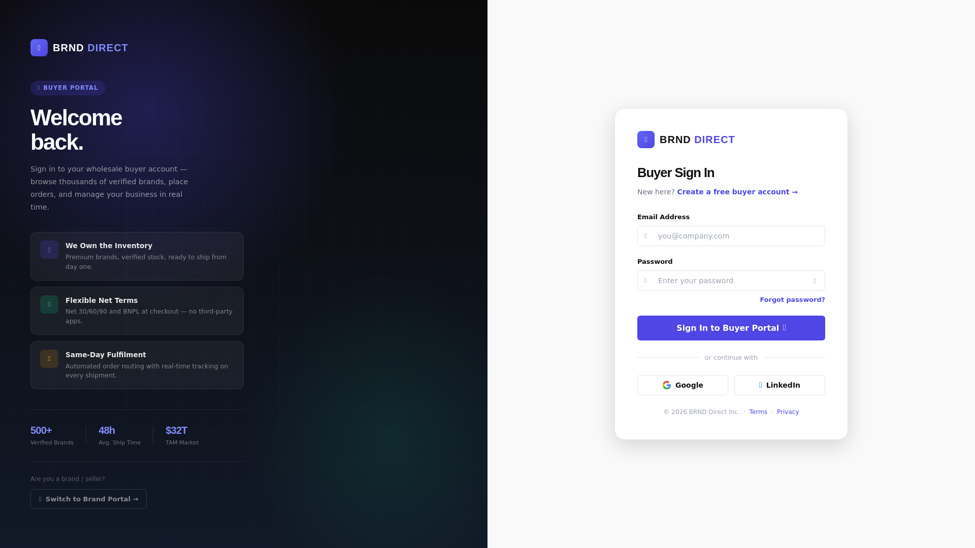 website screenshot of https://brnddirectbuyerportal.pages.dev/