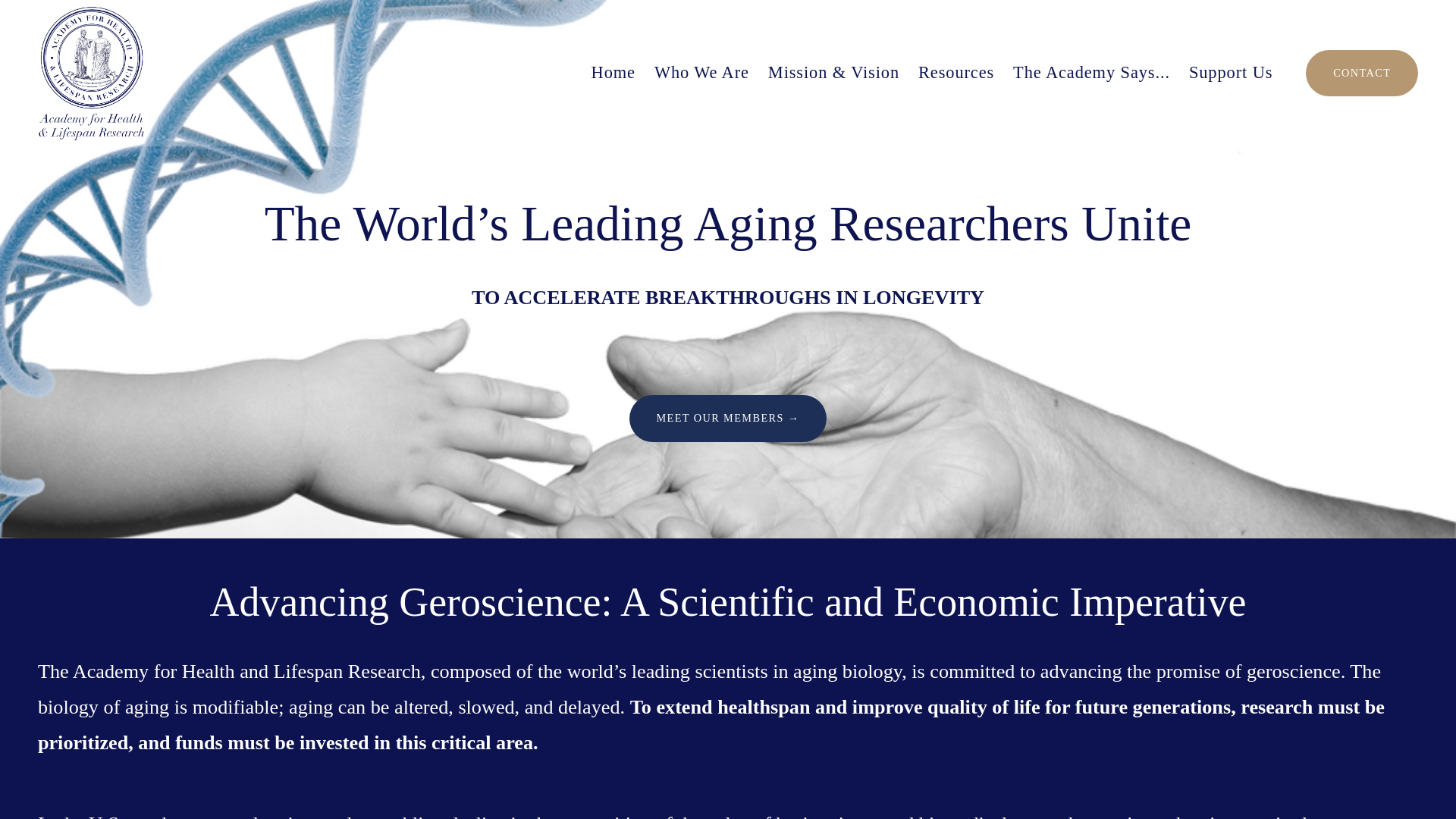 website screenshot of https://academyofgeroscience.org/