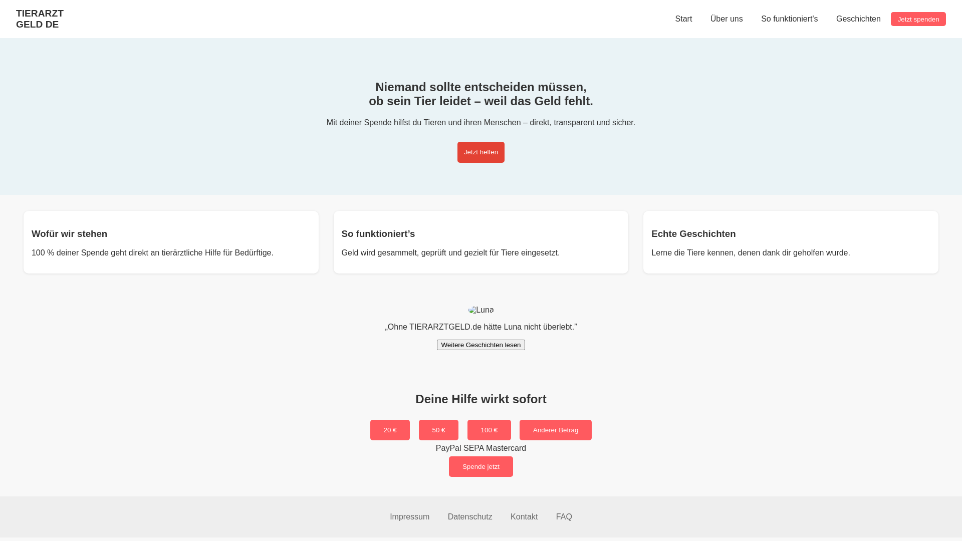 website screenshot of https://tierarztgeld.de/