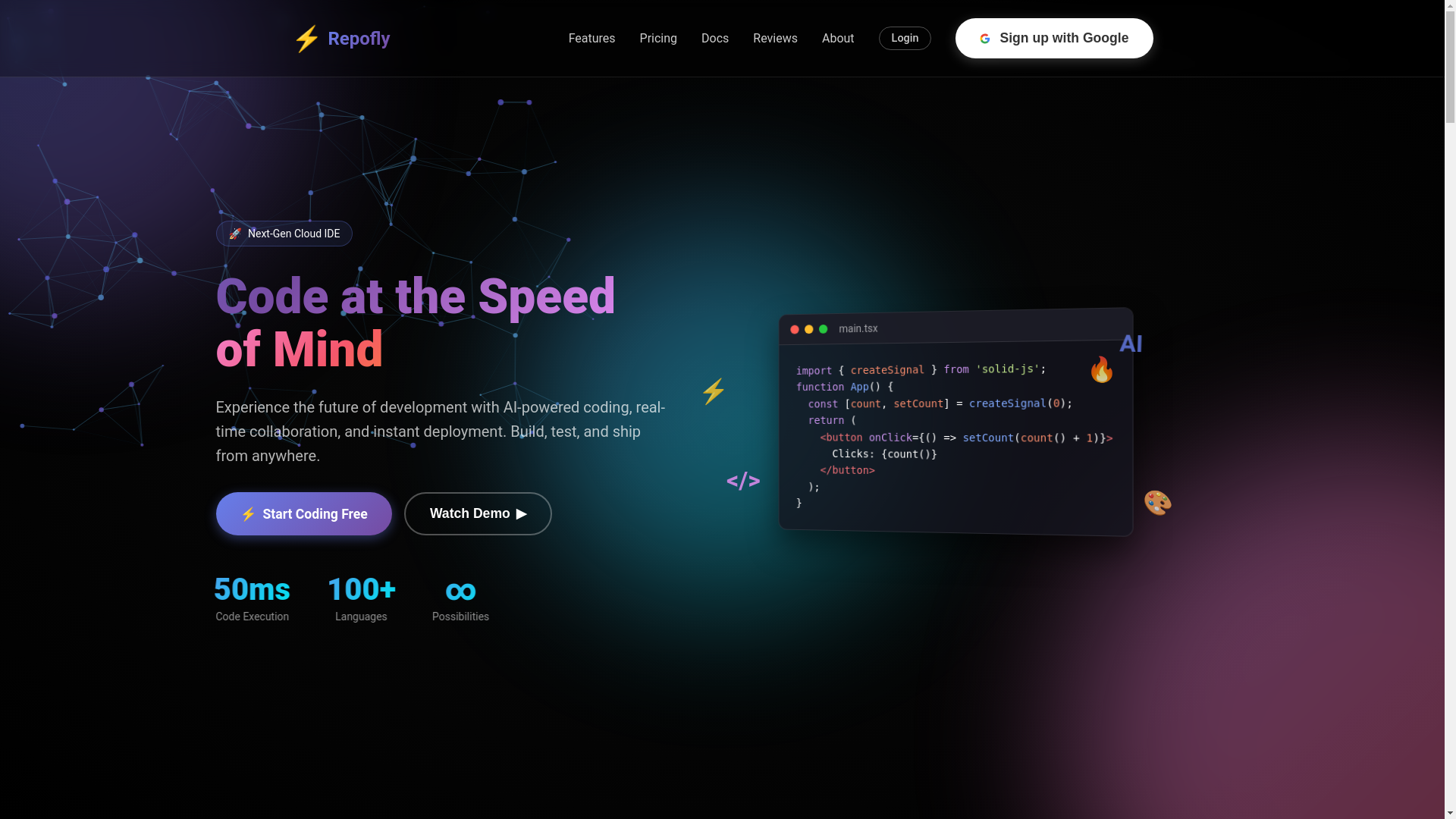 website screenshot of https://repofly-frontend-staging.pages.dev/