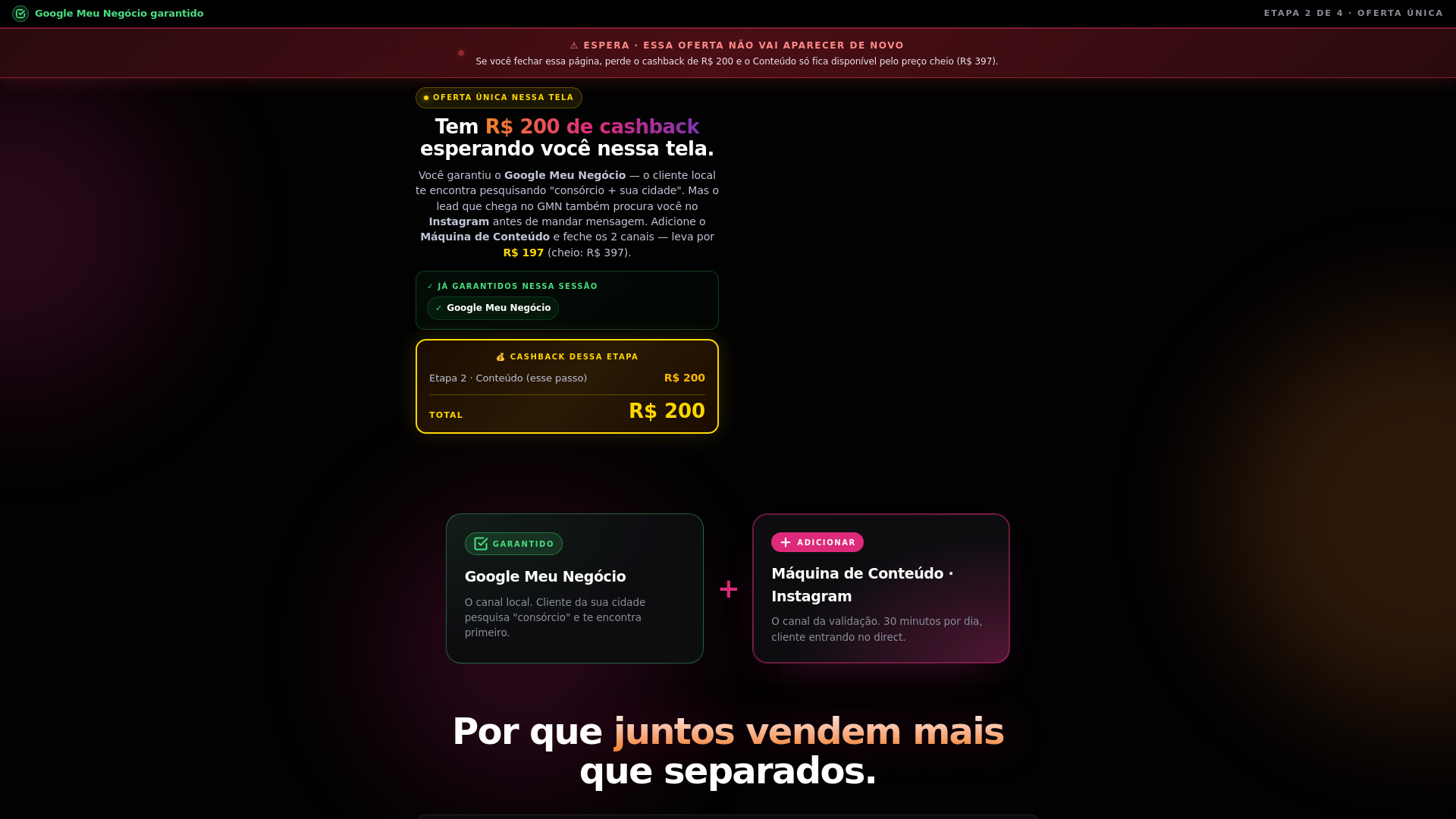 website screenshot of https://lp-conteudo-via-gmn-cashback.pages.dev/