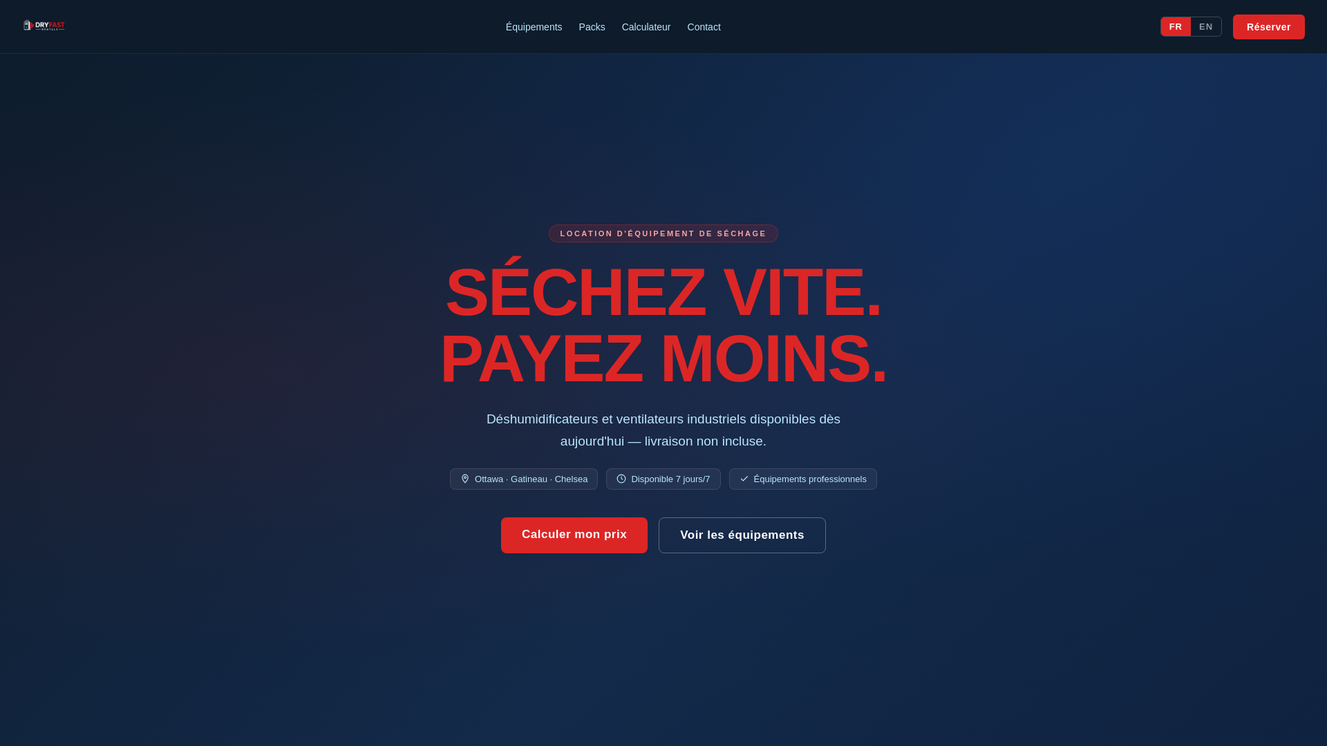 website screenshot of https://dryfastrentals.ca/