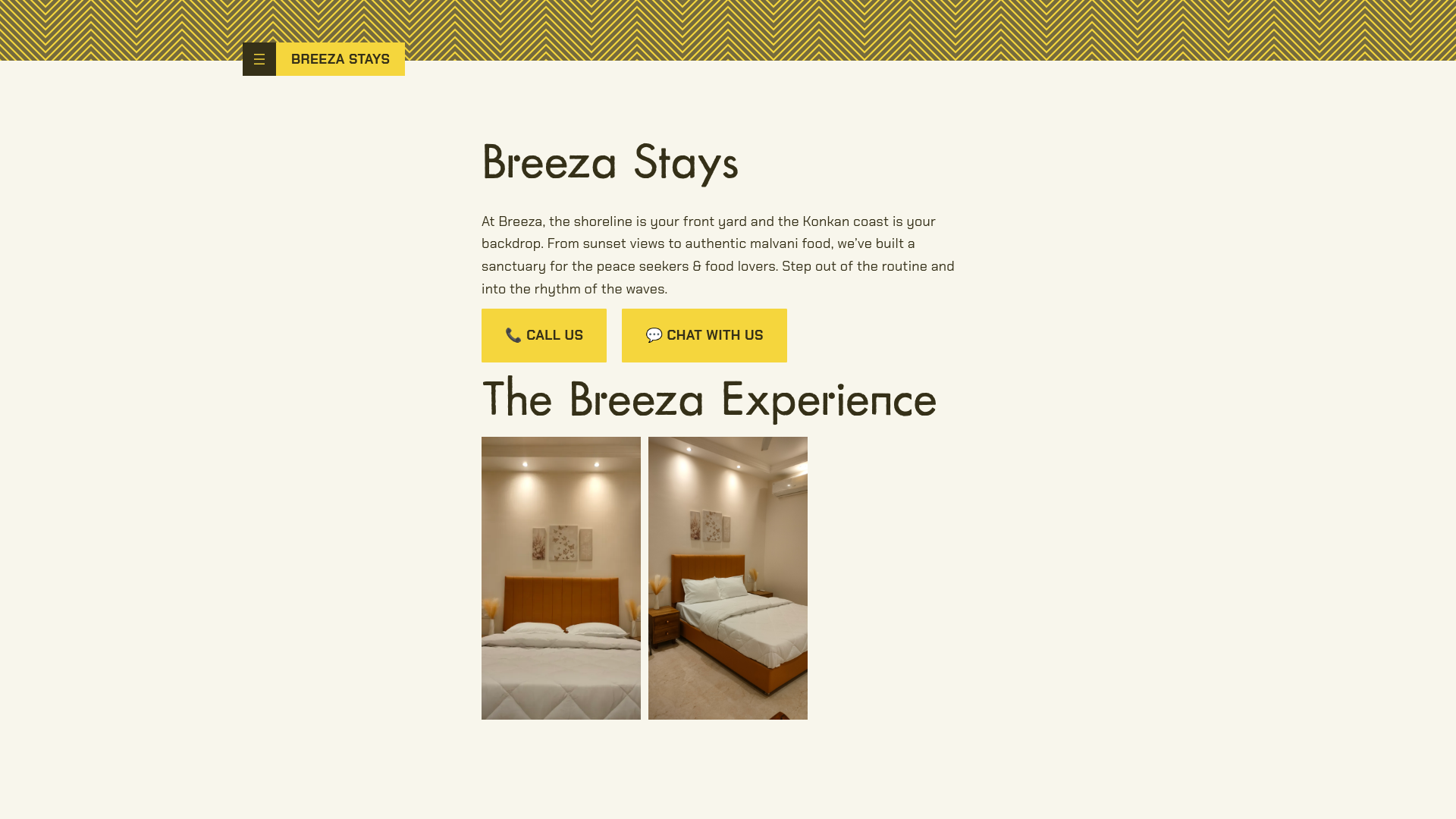 website screenshot of https://breezastays.com/