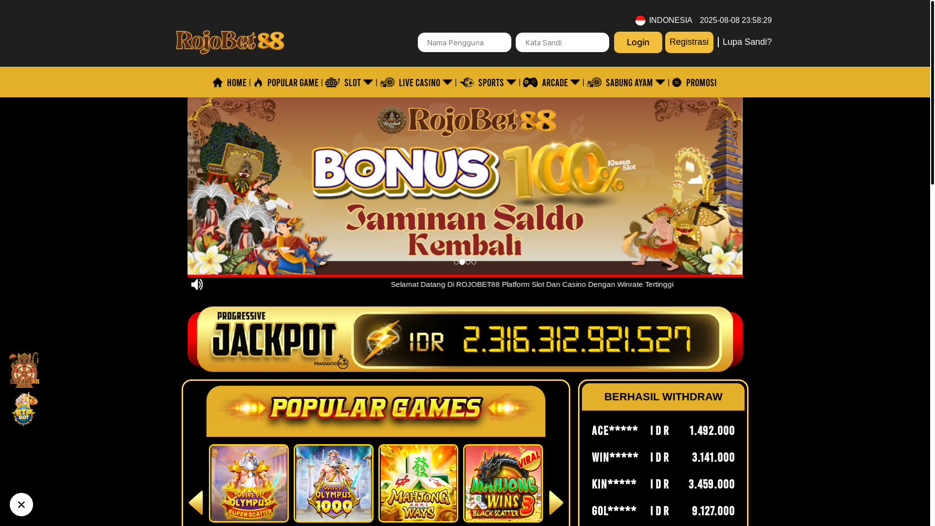 website screenshot of https://rojobet88bisa.store/