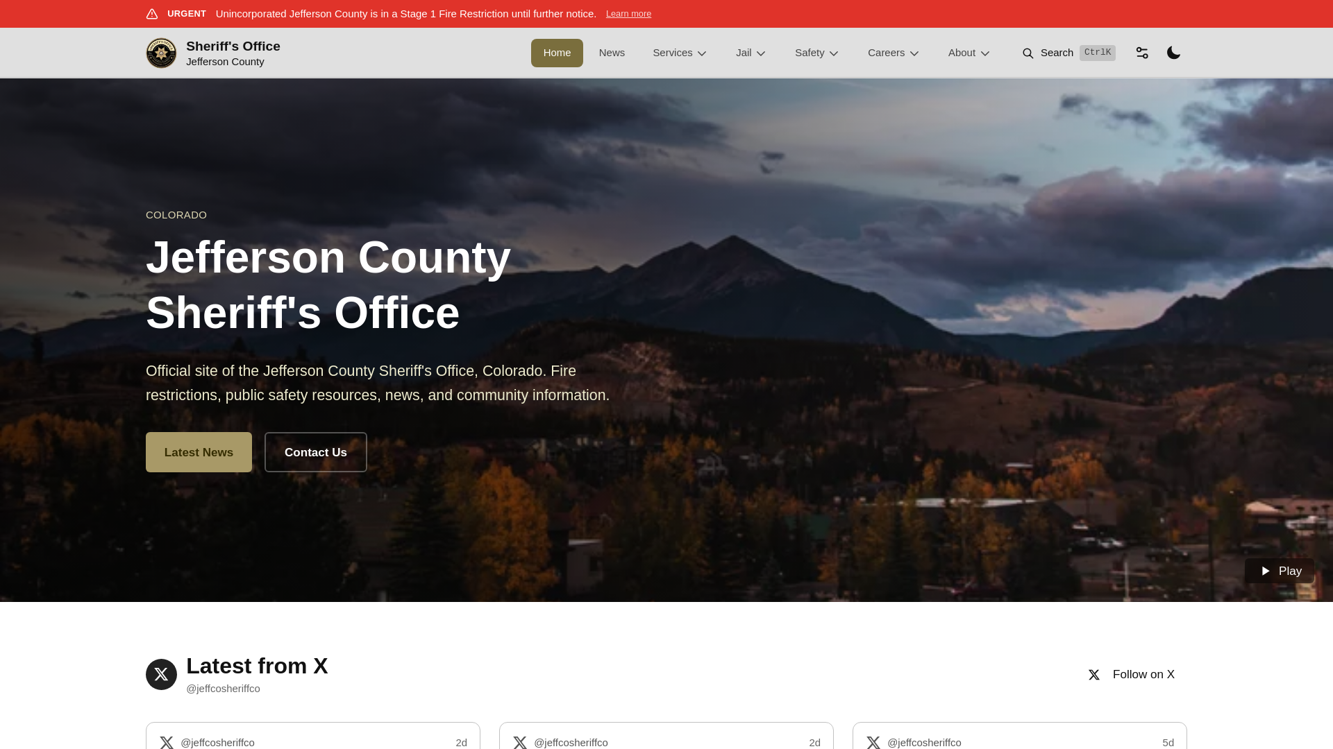 website screenshot of http://www.jeffcosheriffco.gov/