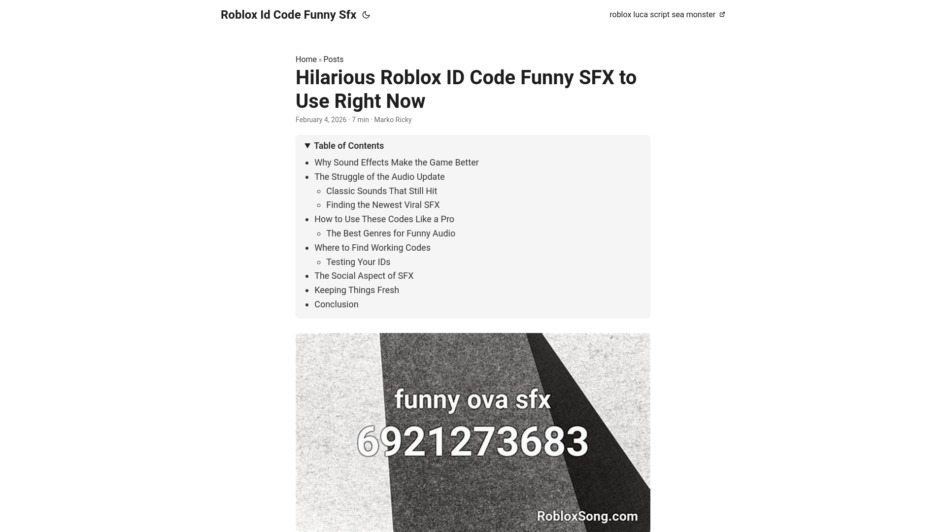 website screenshot of https://roblox-id-code-funny-sfx.pages.dev/