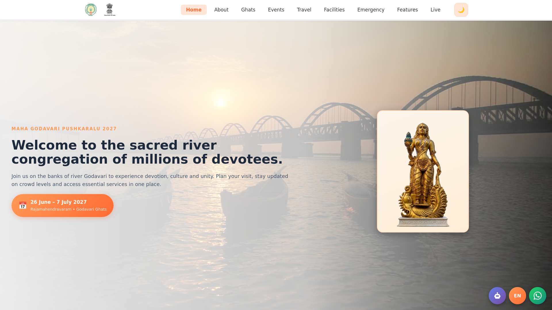 website screenshot of https://godavaripushkaralu.live/