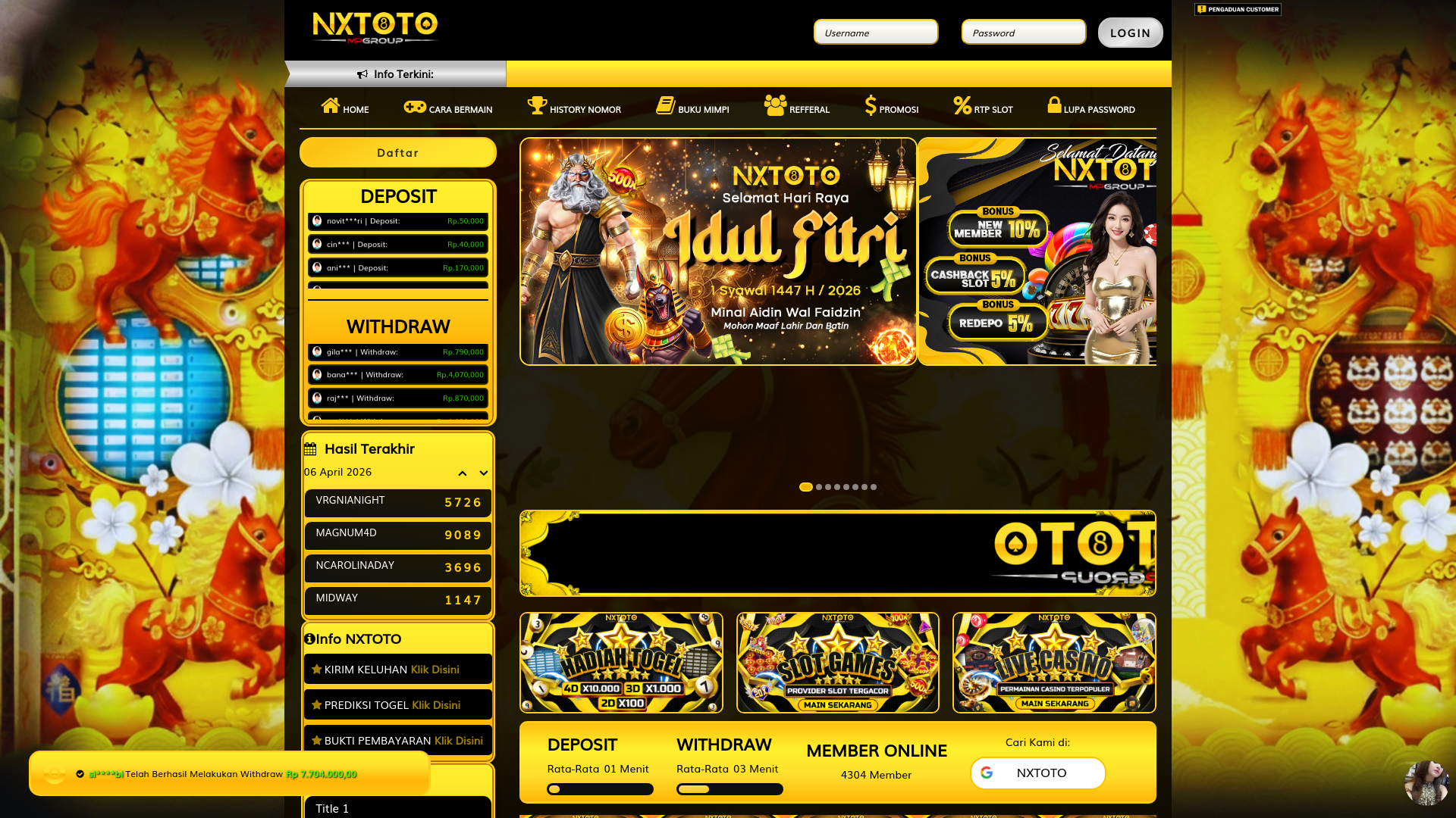 website screenshot of https://nxtotojaya.site/