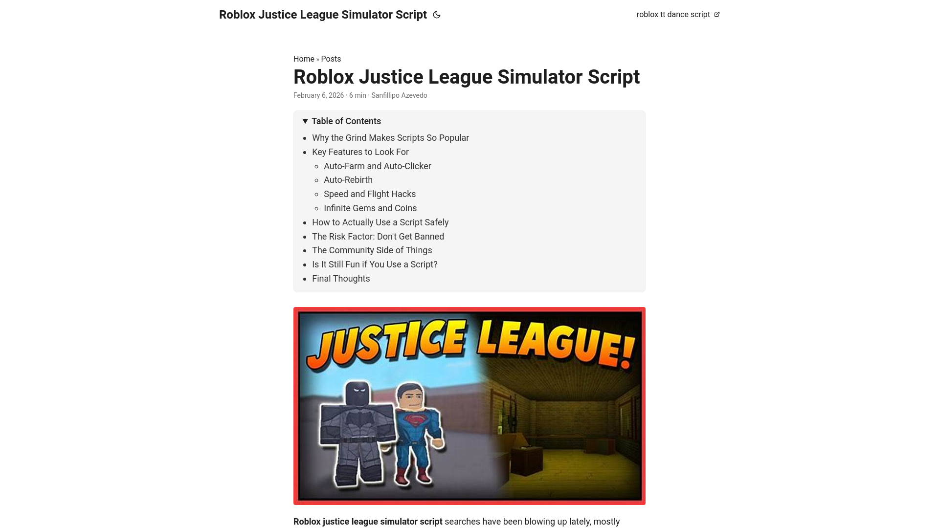 website screenshot of https://robloxjusticeleaguesimulatorscript.pages.dev/