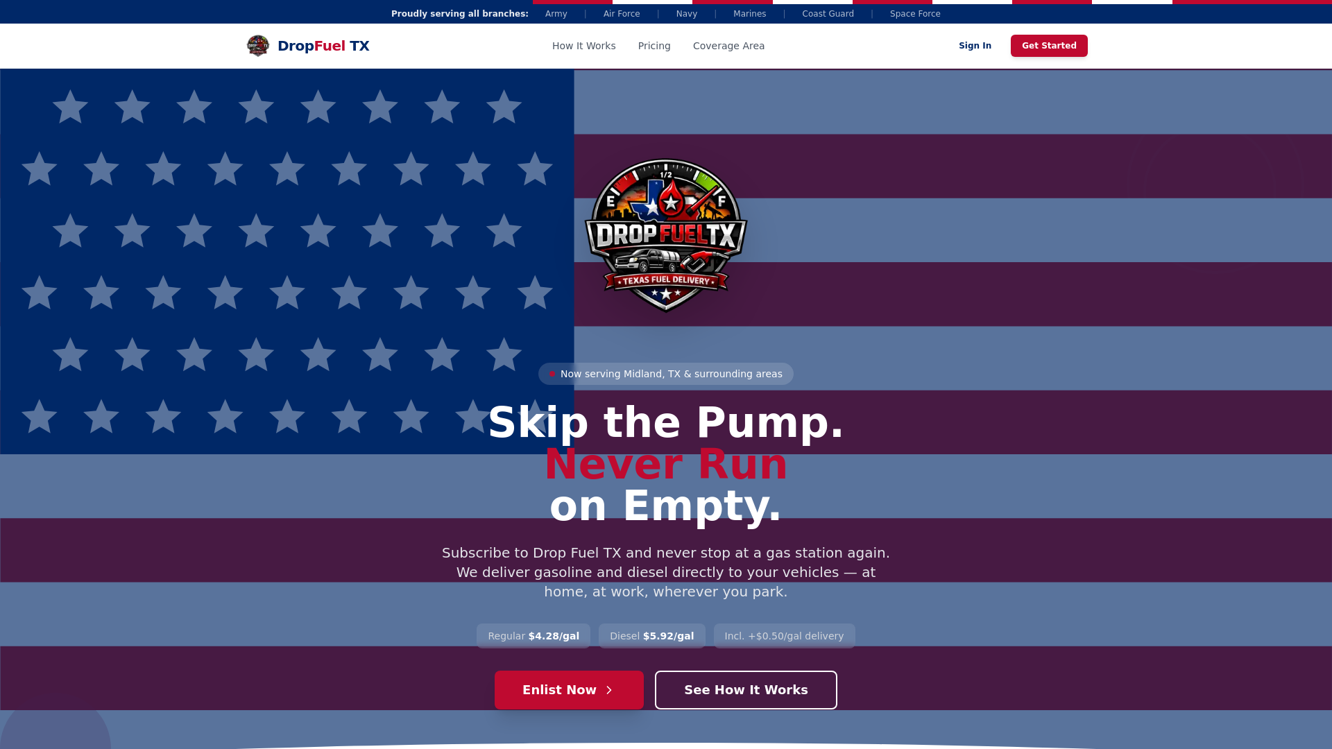 website screenshot of https://dropfueltx.com
