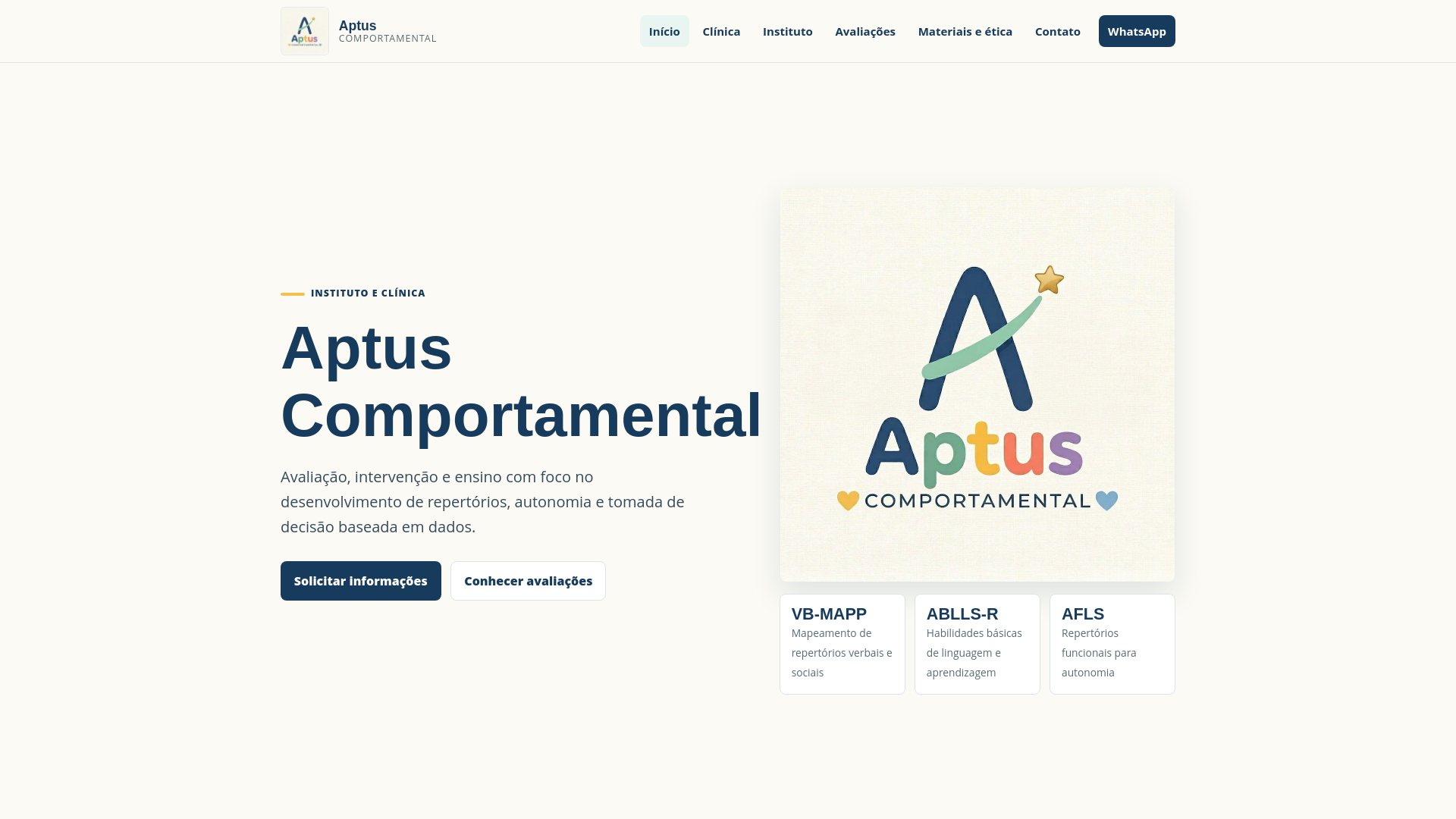 website screenshot of https://aptuscomportamental.com.br/
