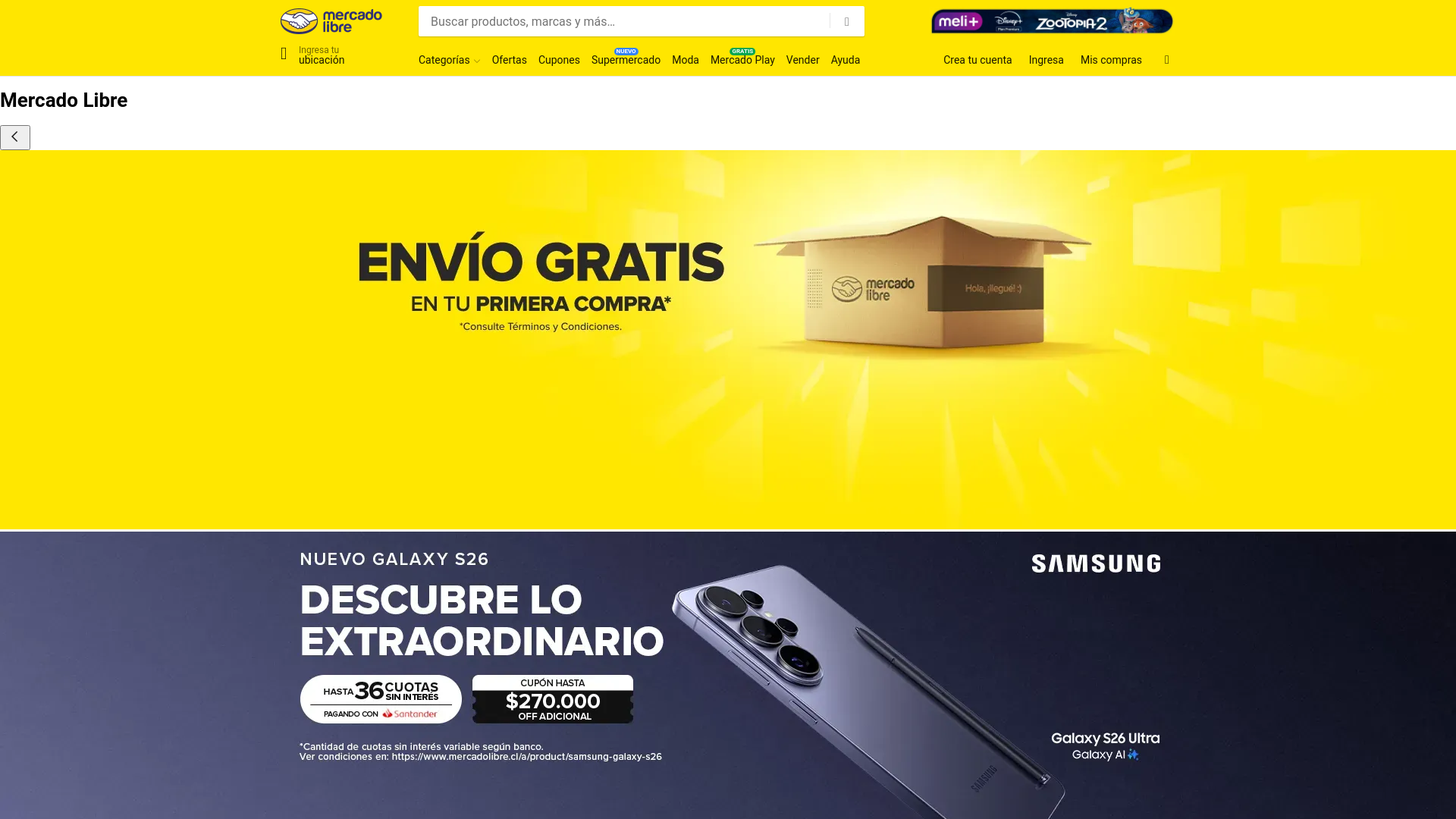 website screenshot of https://www.mercadolibre.cl