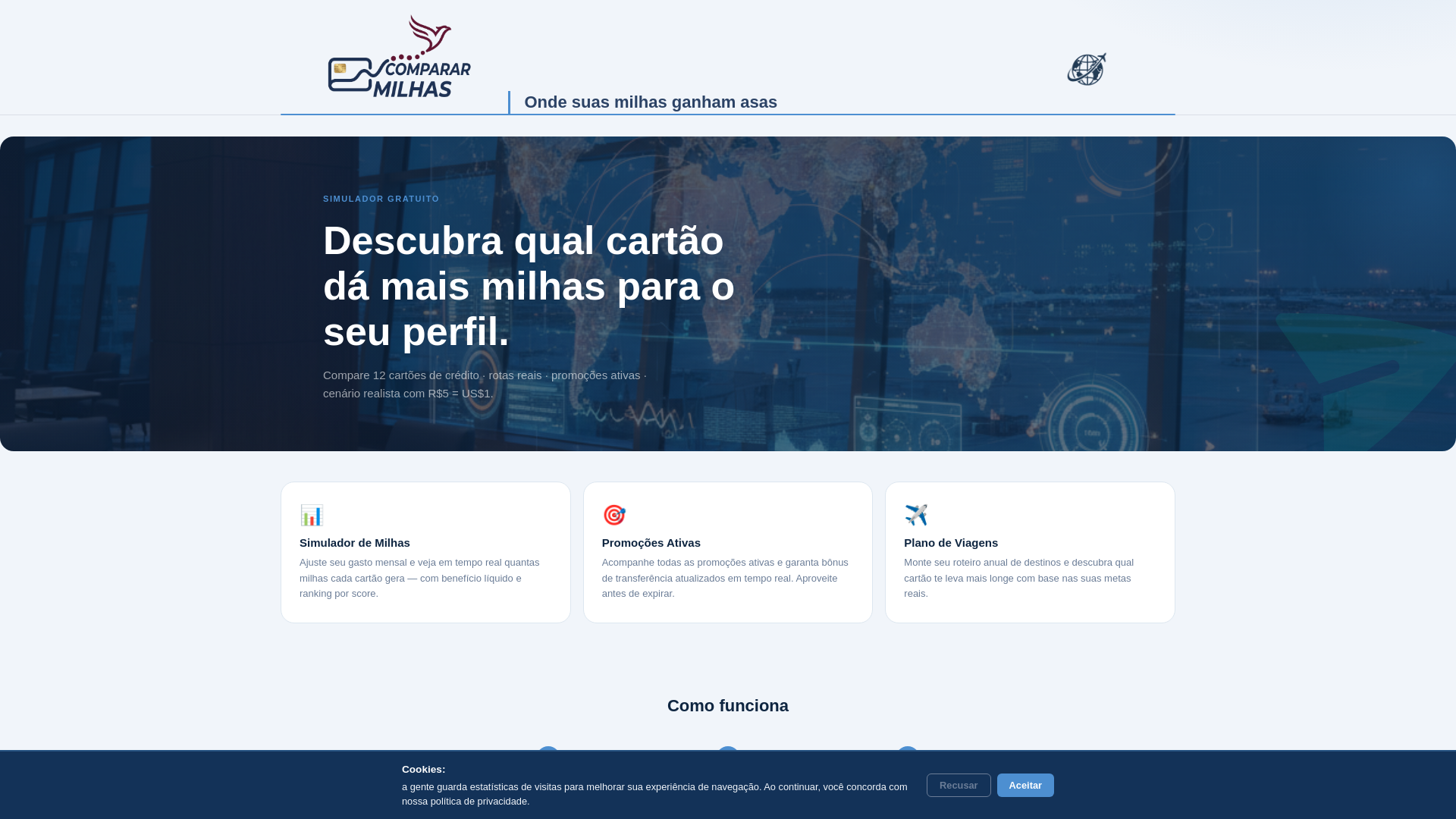 website screenshot of https://compararmilhas.com.br/