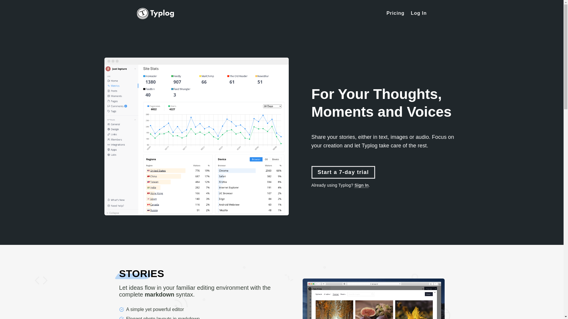 website screenshot of https://typlog.io