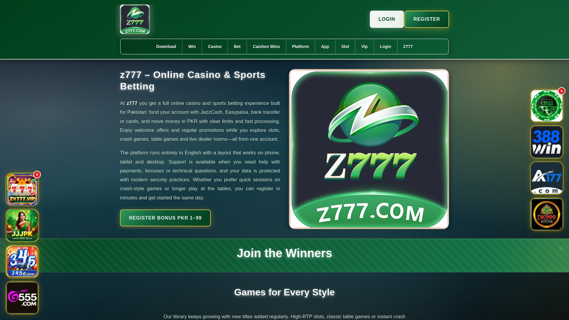 website screenshot of https://z777salam.com/