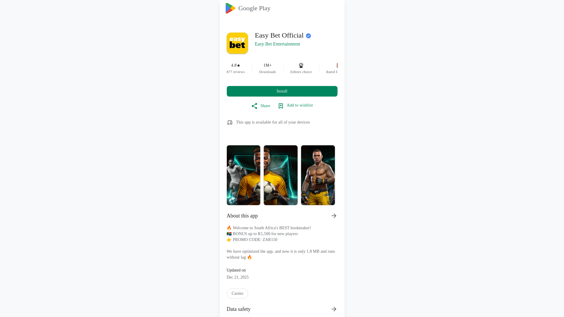 website screenshot of https://eazybet-bookmaker.club/