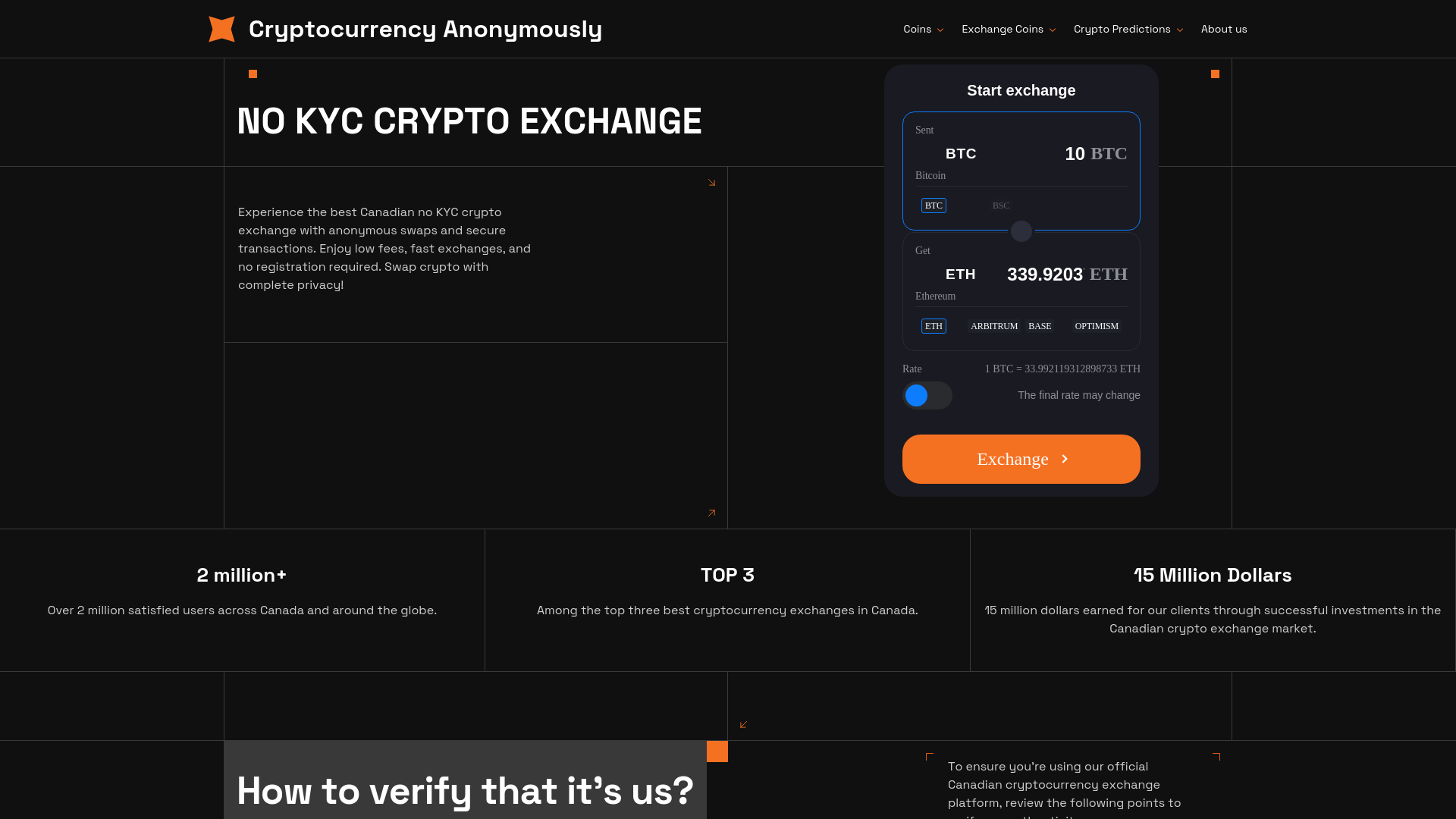 website screenshot of https://coinexchangecanada.ca/