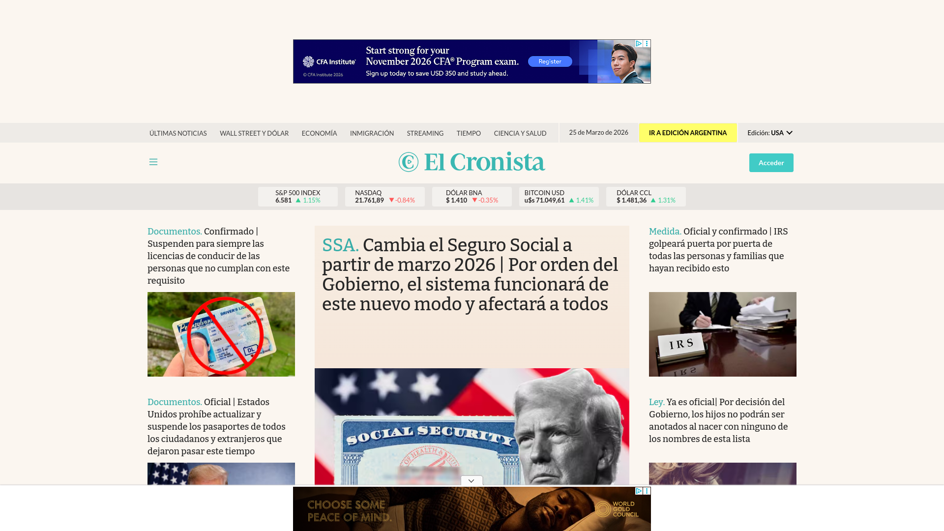 website screenshot of https://www.cronista.com