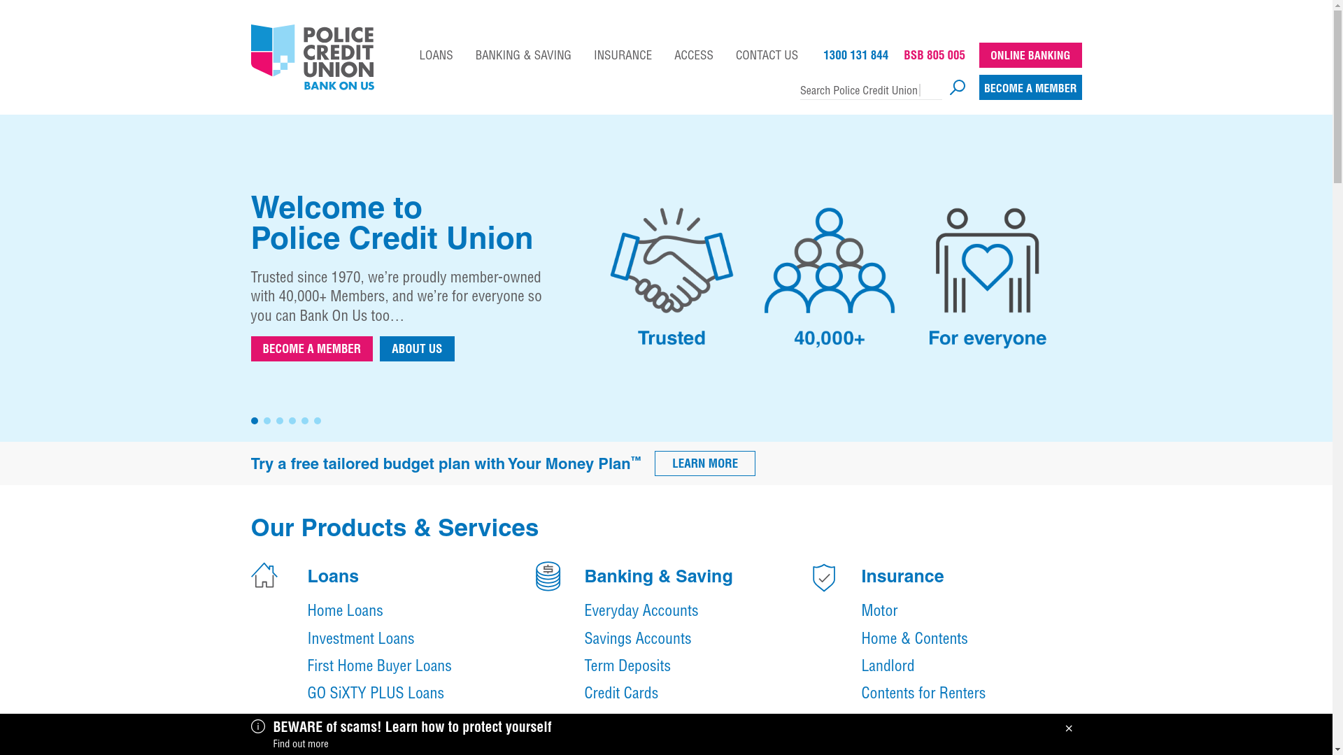 website screenshot of https://www.policecu.com.au/
