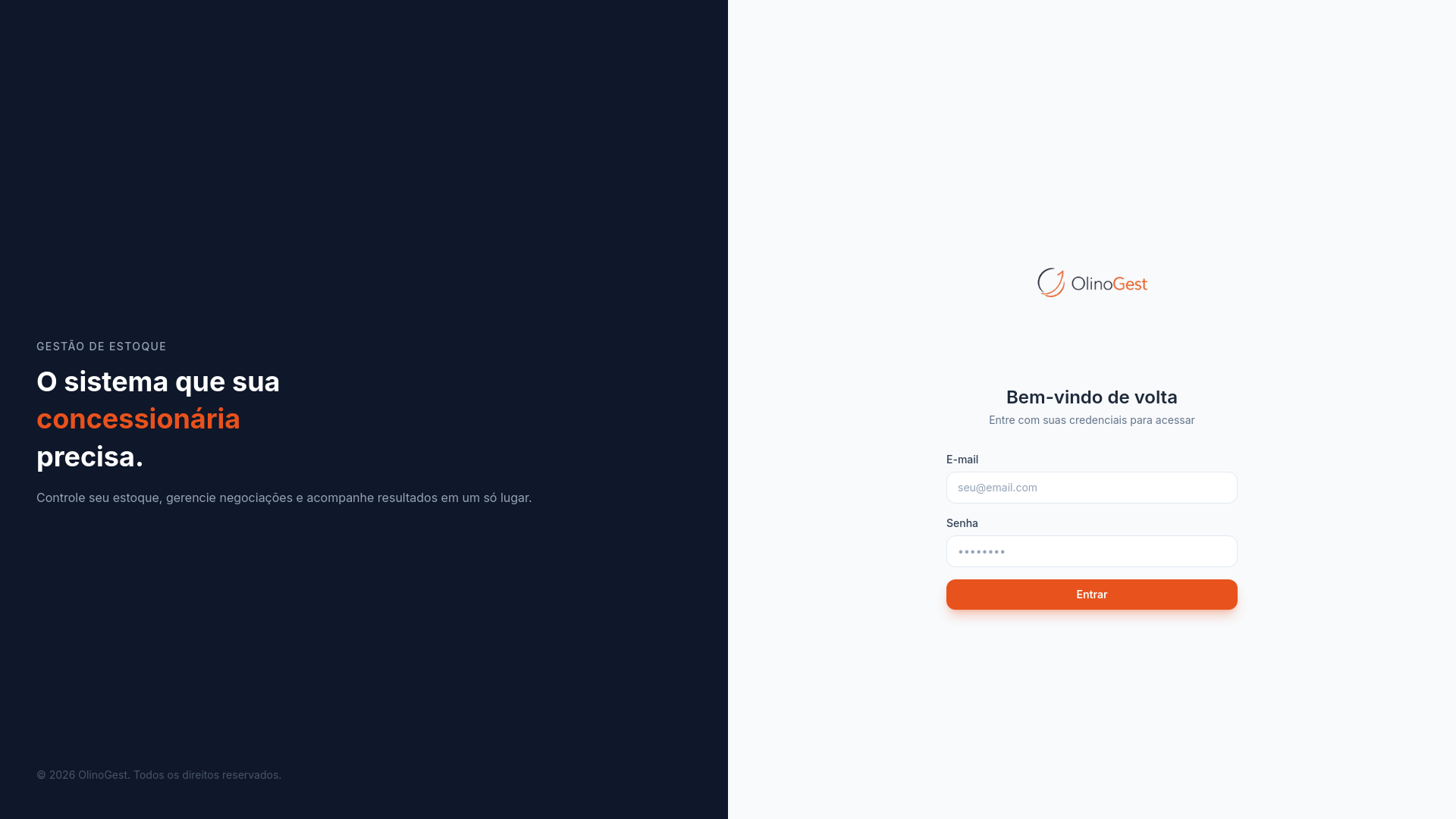 website screenshot of https://olinogest.com.br/