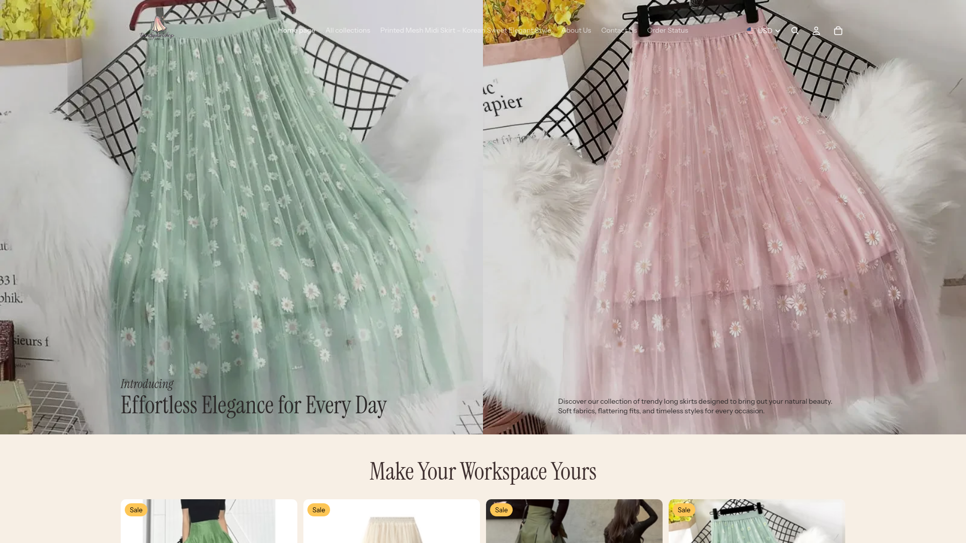 website screenshot of https://trendyskirtshop.site