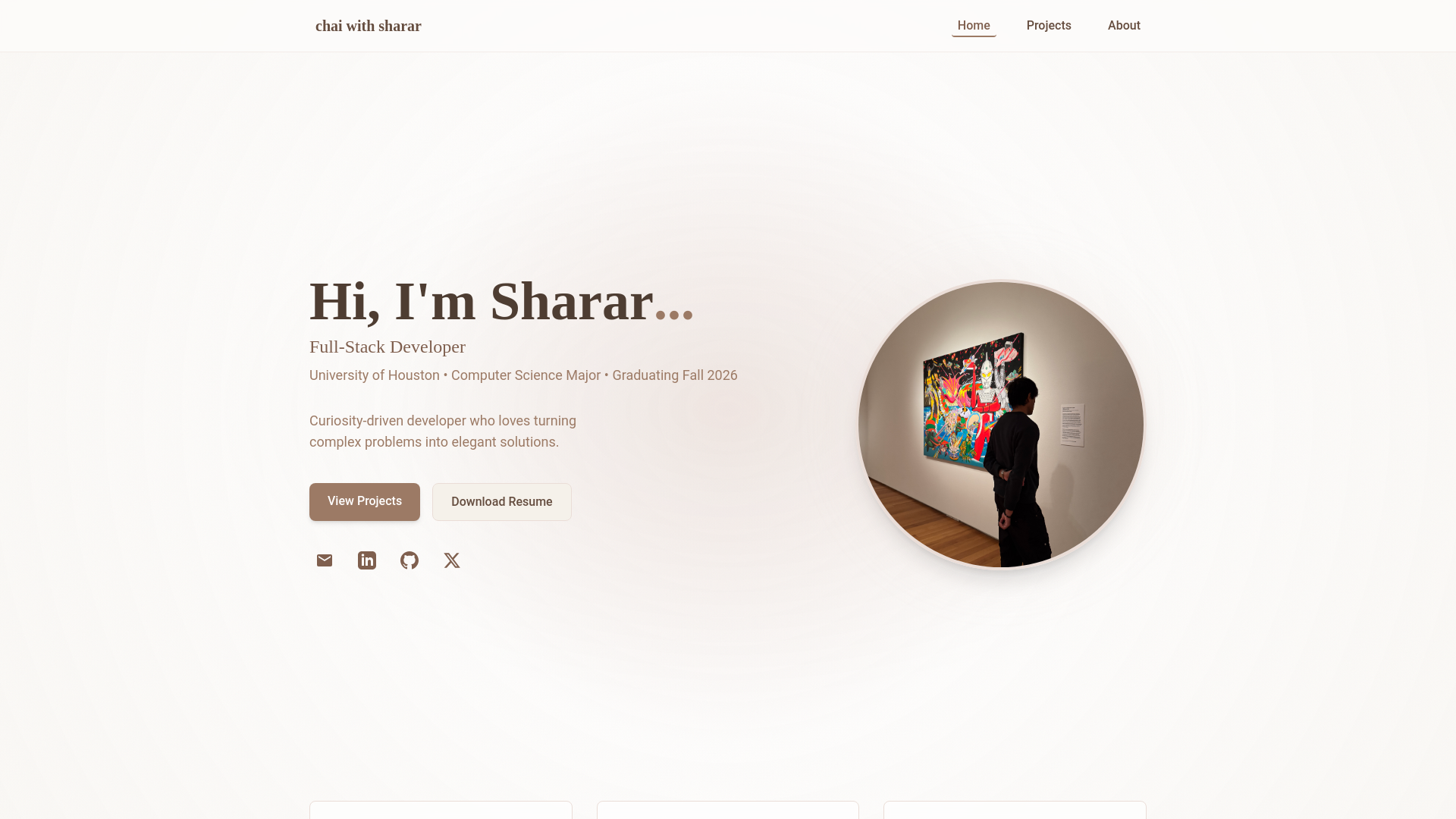 website screenshot of https://chaiwithsharar.com/