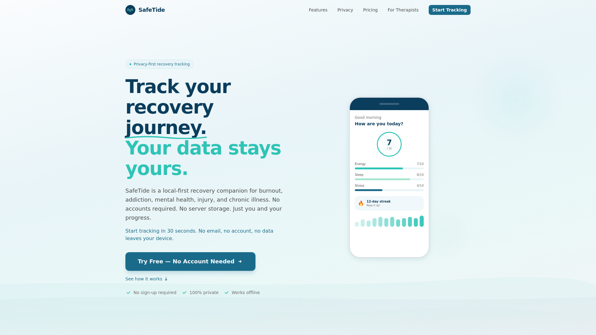 website screenshot of https://safetide.app