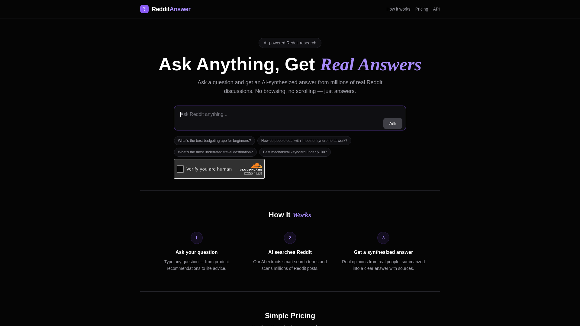 website screenshot of https://redditanswer.app/