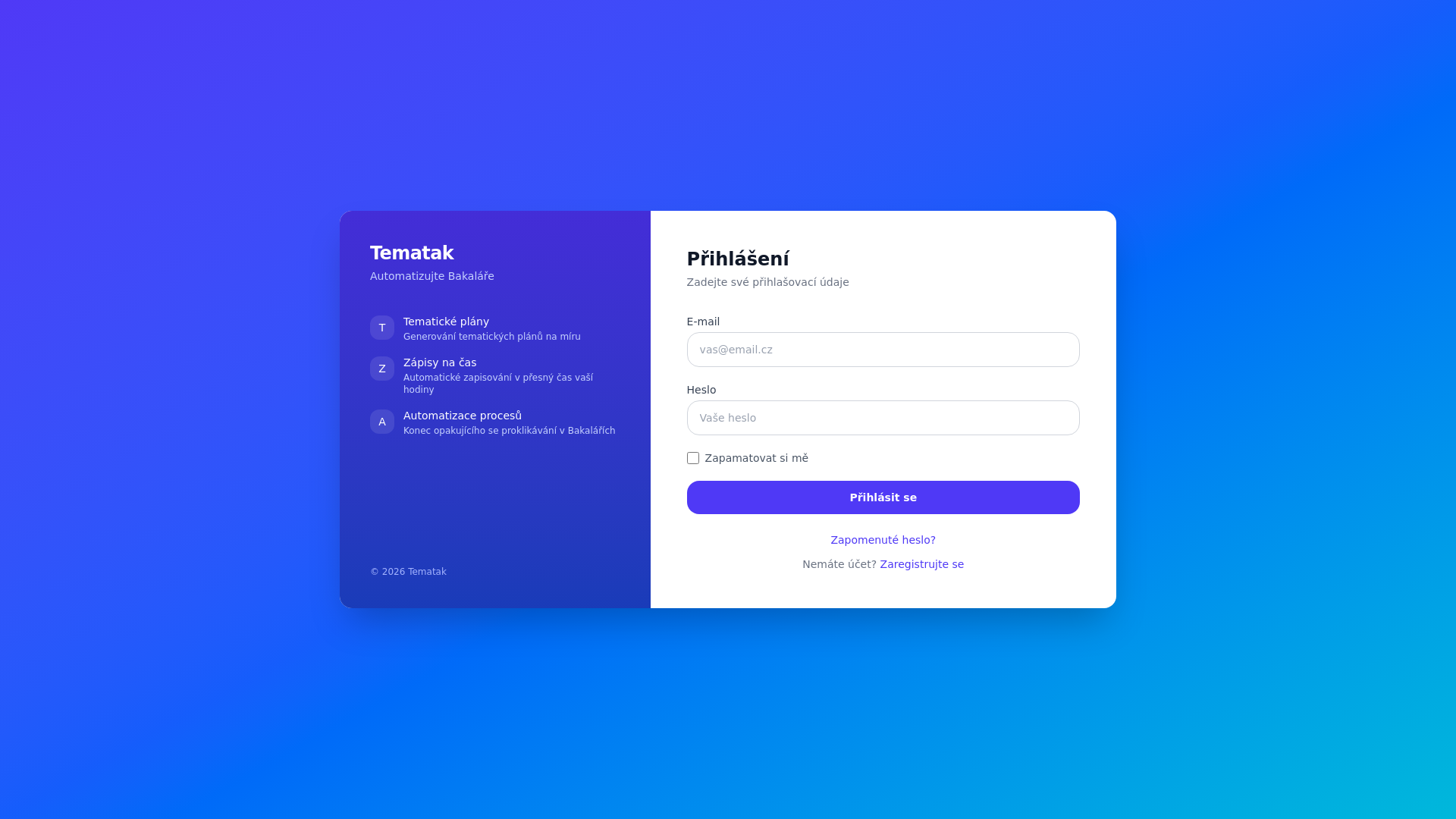 website screenshot of https://tematak.cz