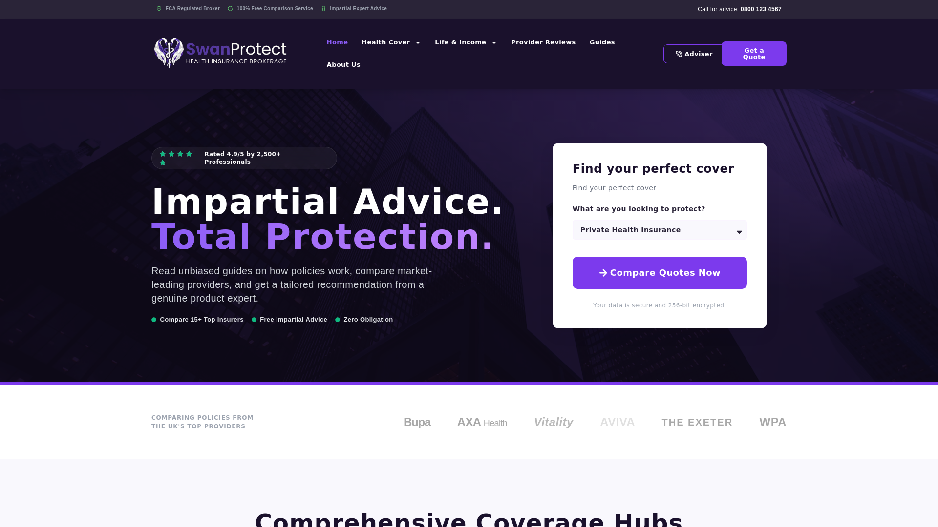 website screenshot of https://swanprotect.co.uk