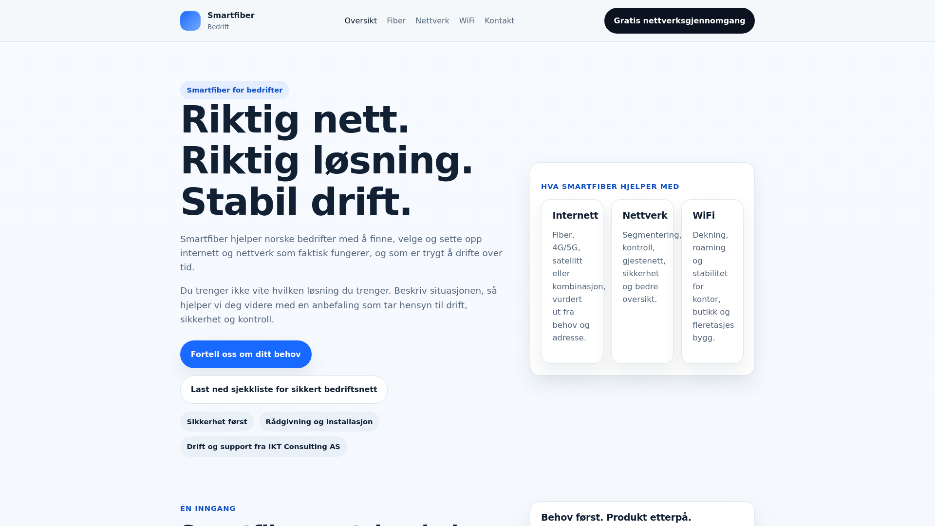 website screenshot of https://smartfiber-bedrift.pages.dev/