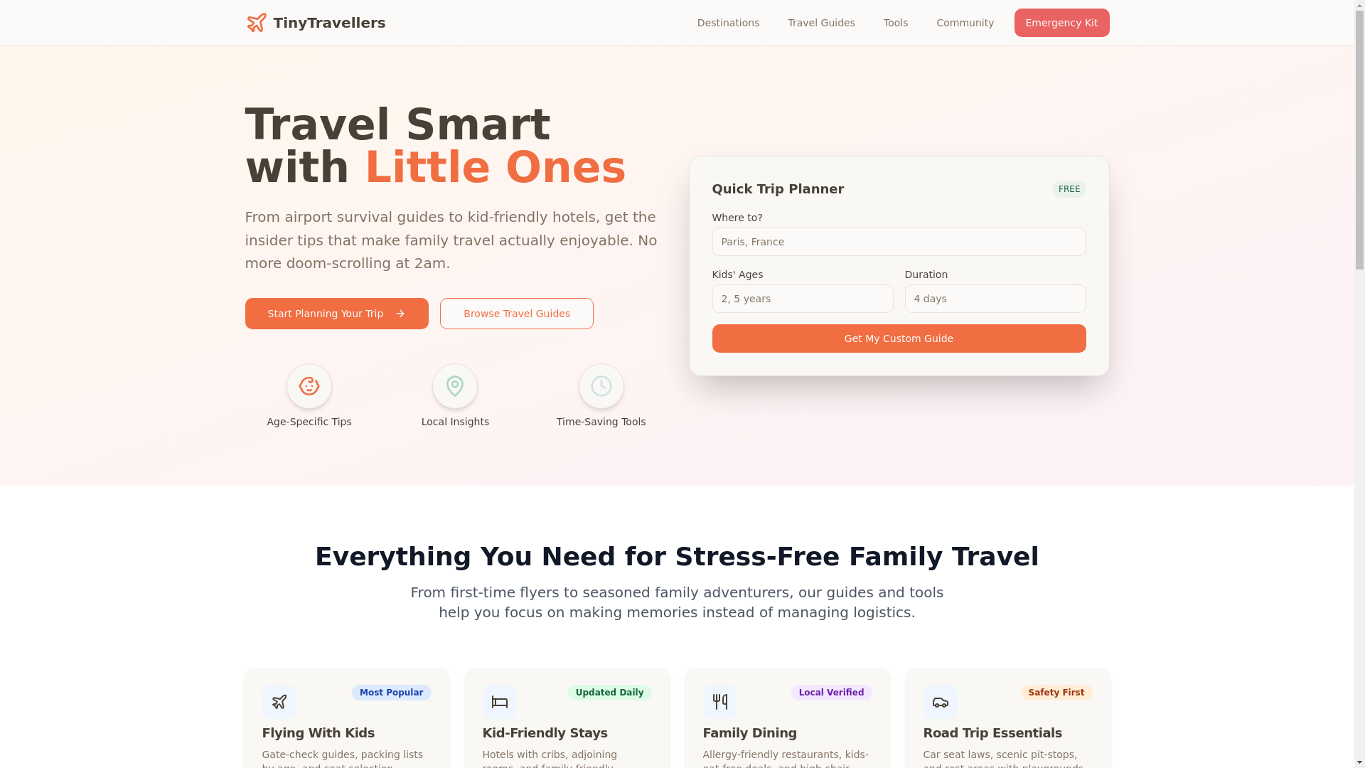 website screenshot of https://tinytravellers.net/