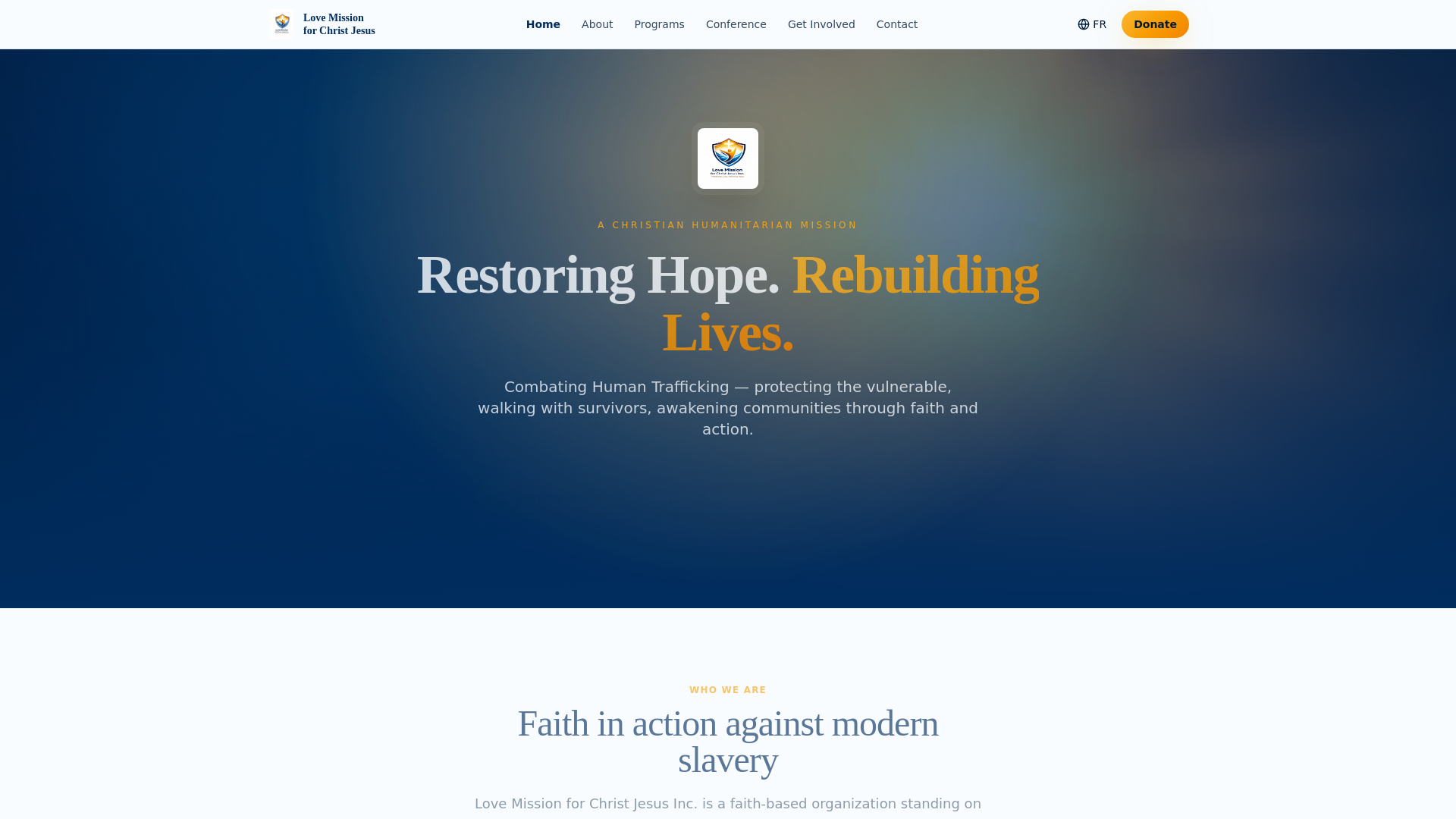 website screenshot of https://lovemissionforchrist.org/