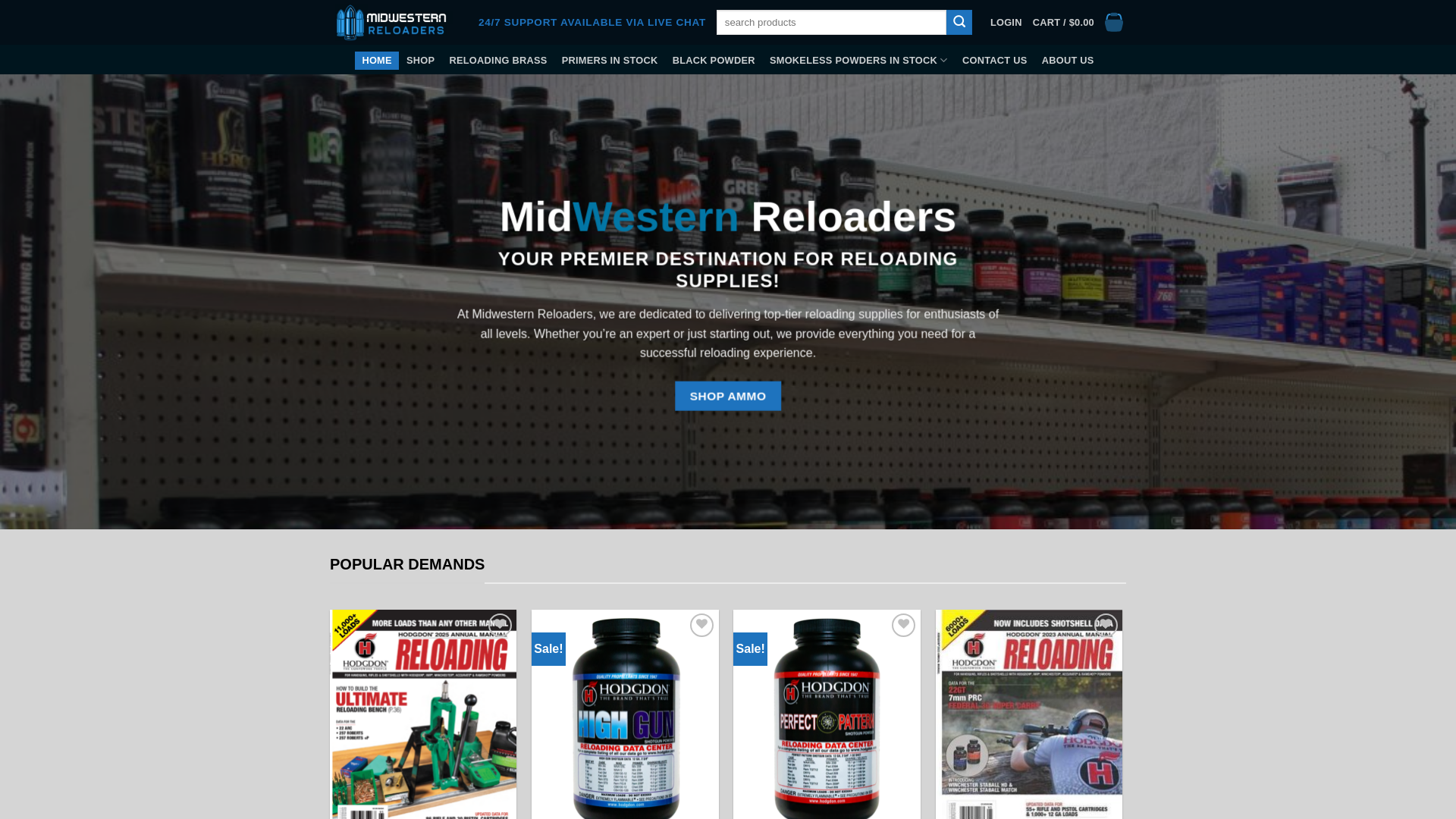 website screenshot of https://midwesternreloaders.com/